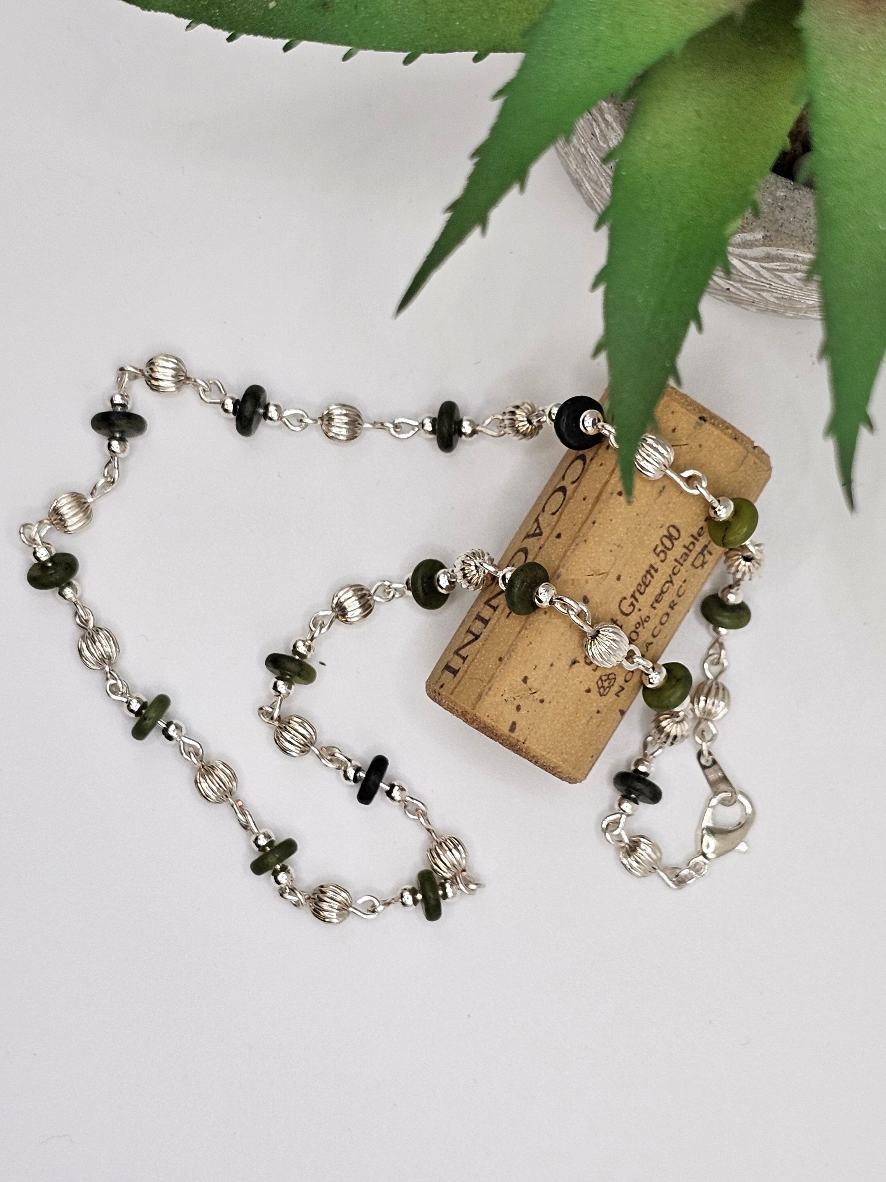 Jade and Silver beaded Necklace