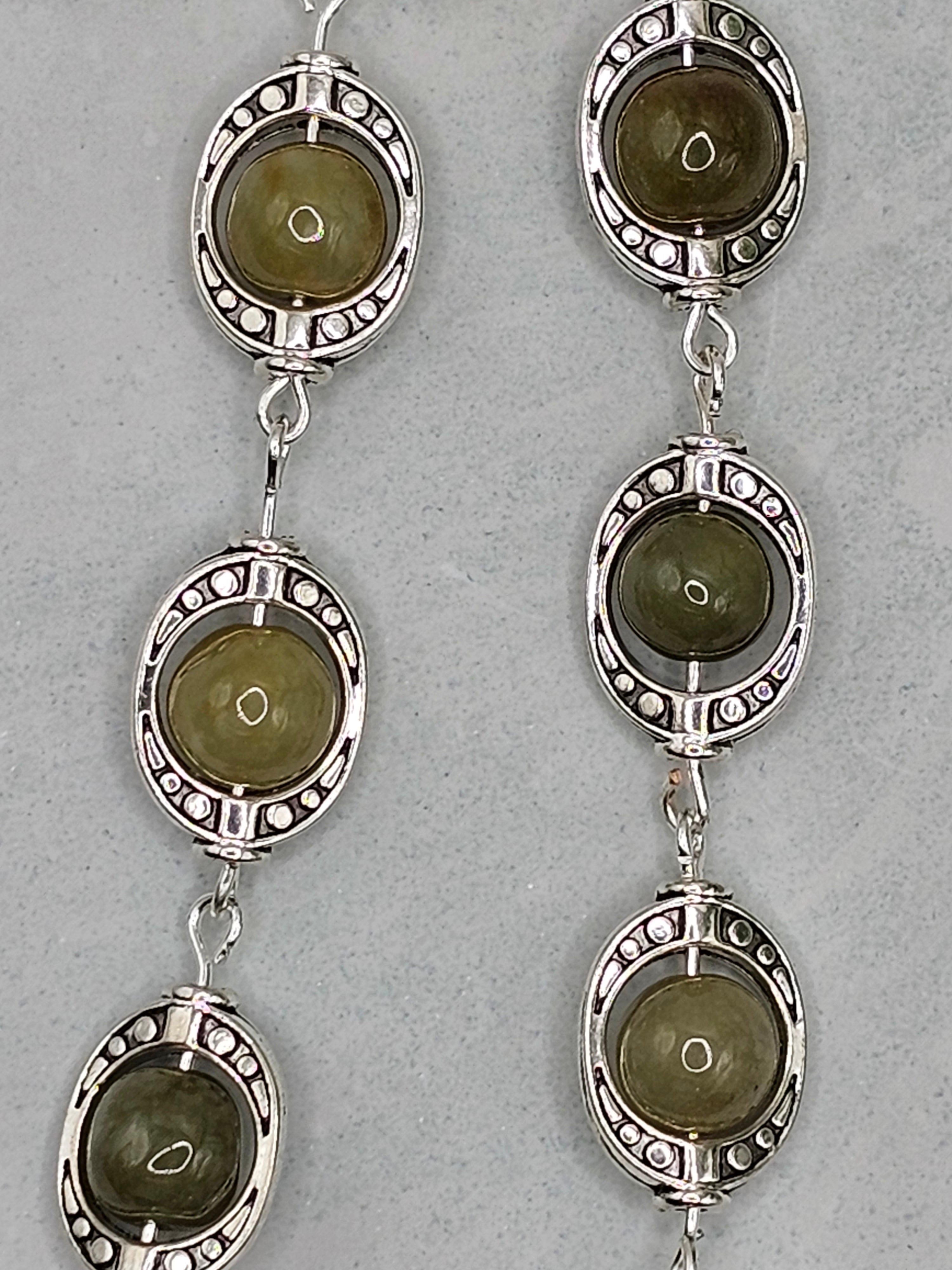 Green agate and silver overlay necklace