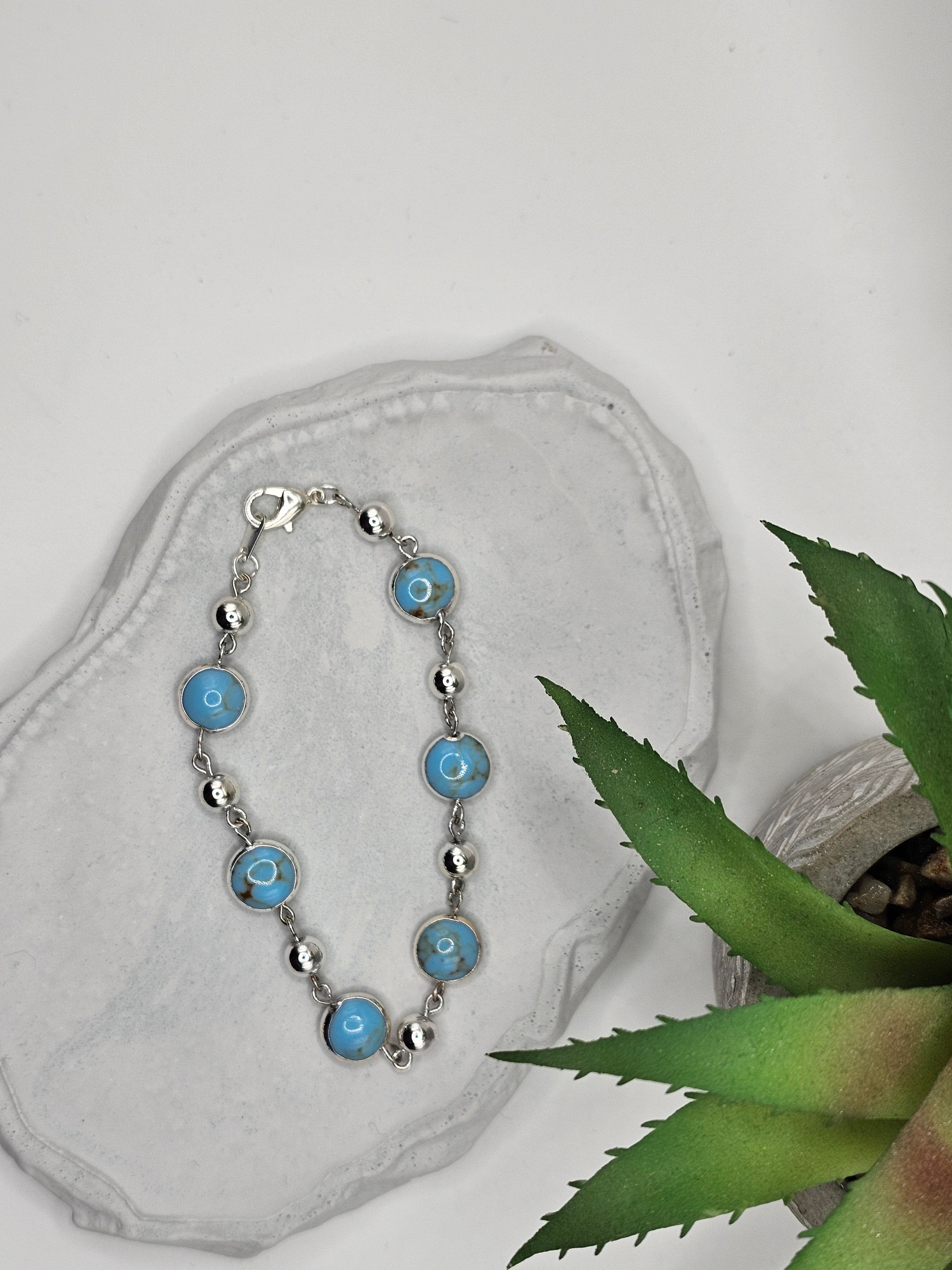 Turquoise and Beaded Silver overlay bracelet