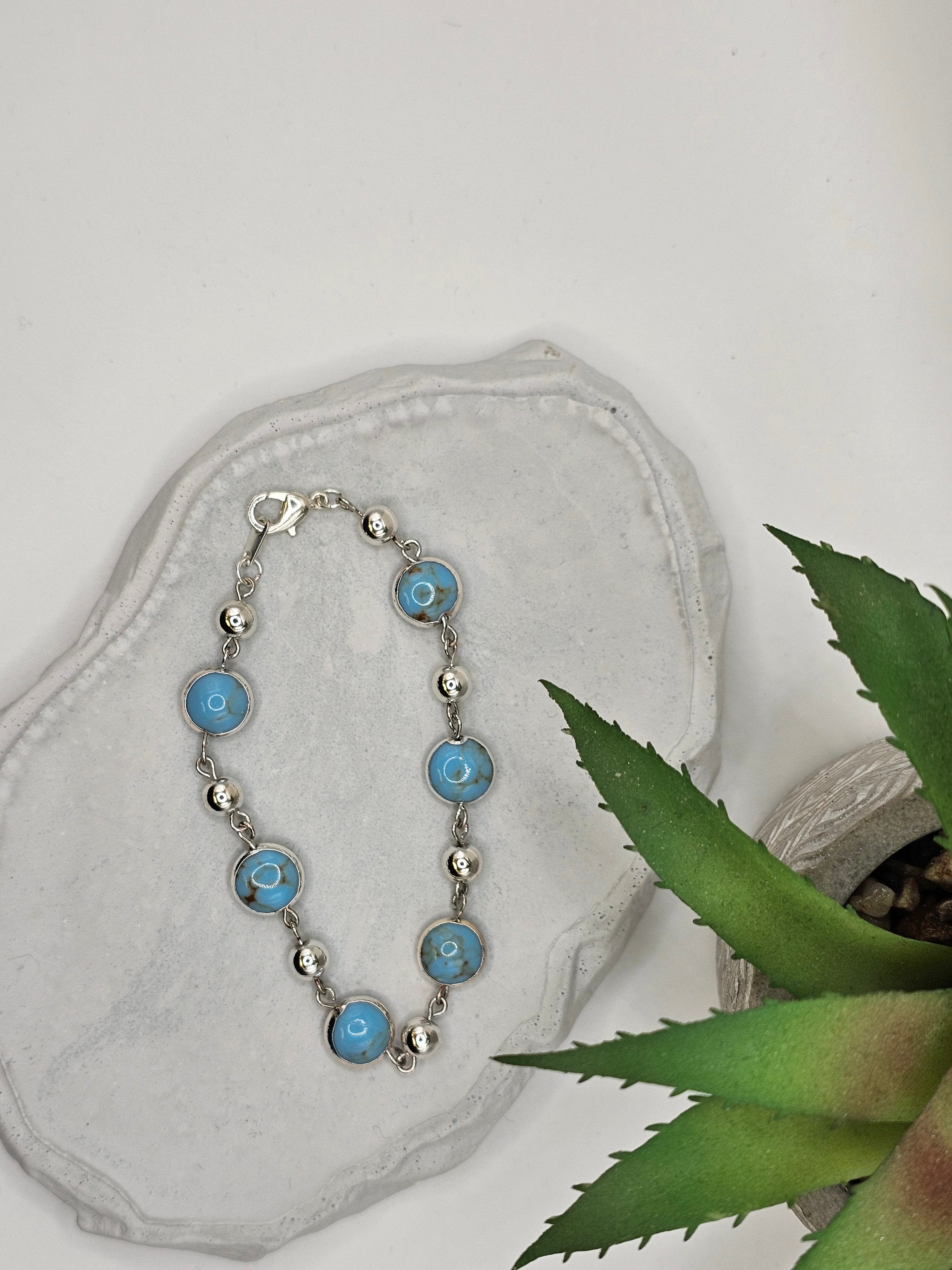 Turquoise and Beaded Silver overlay bracelet