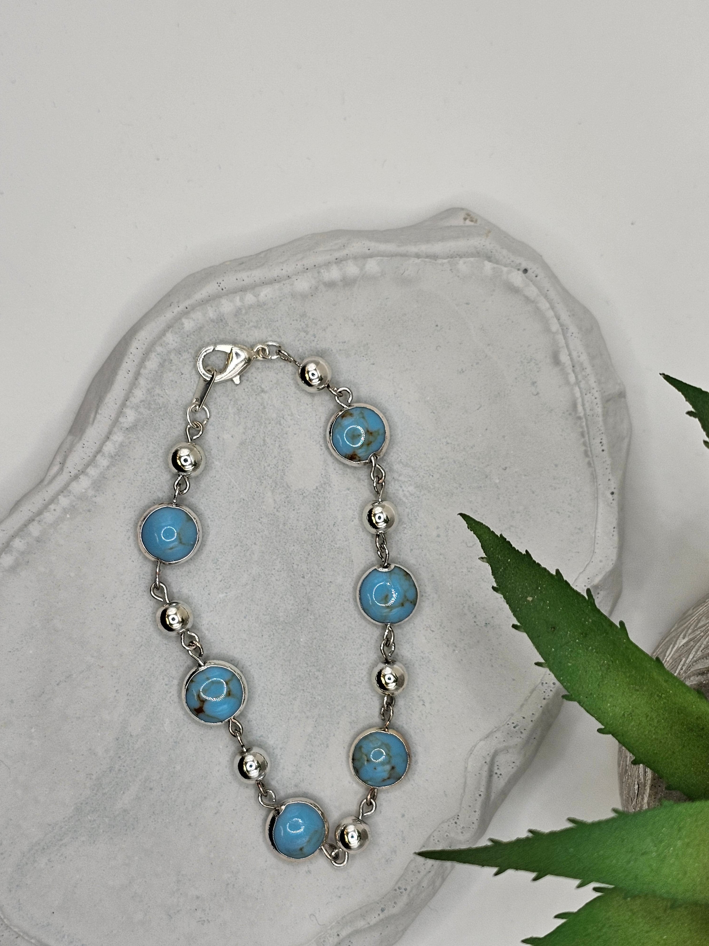 Turquoise and Beaded Silver overlay bracelet
