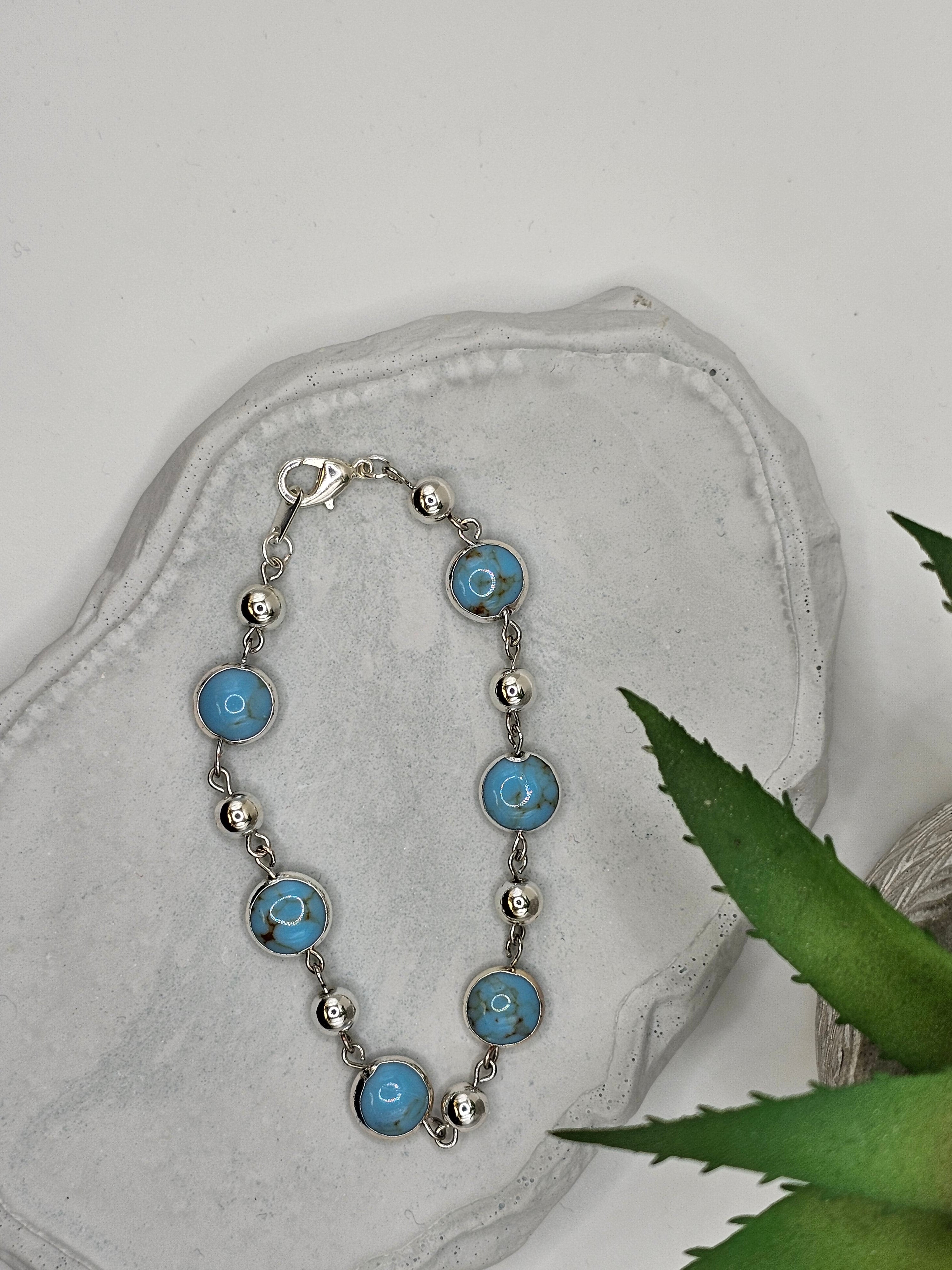 Turquoise and Beaded Silver overlay bracelet