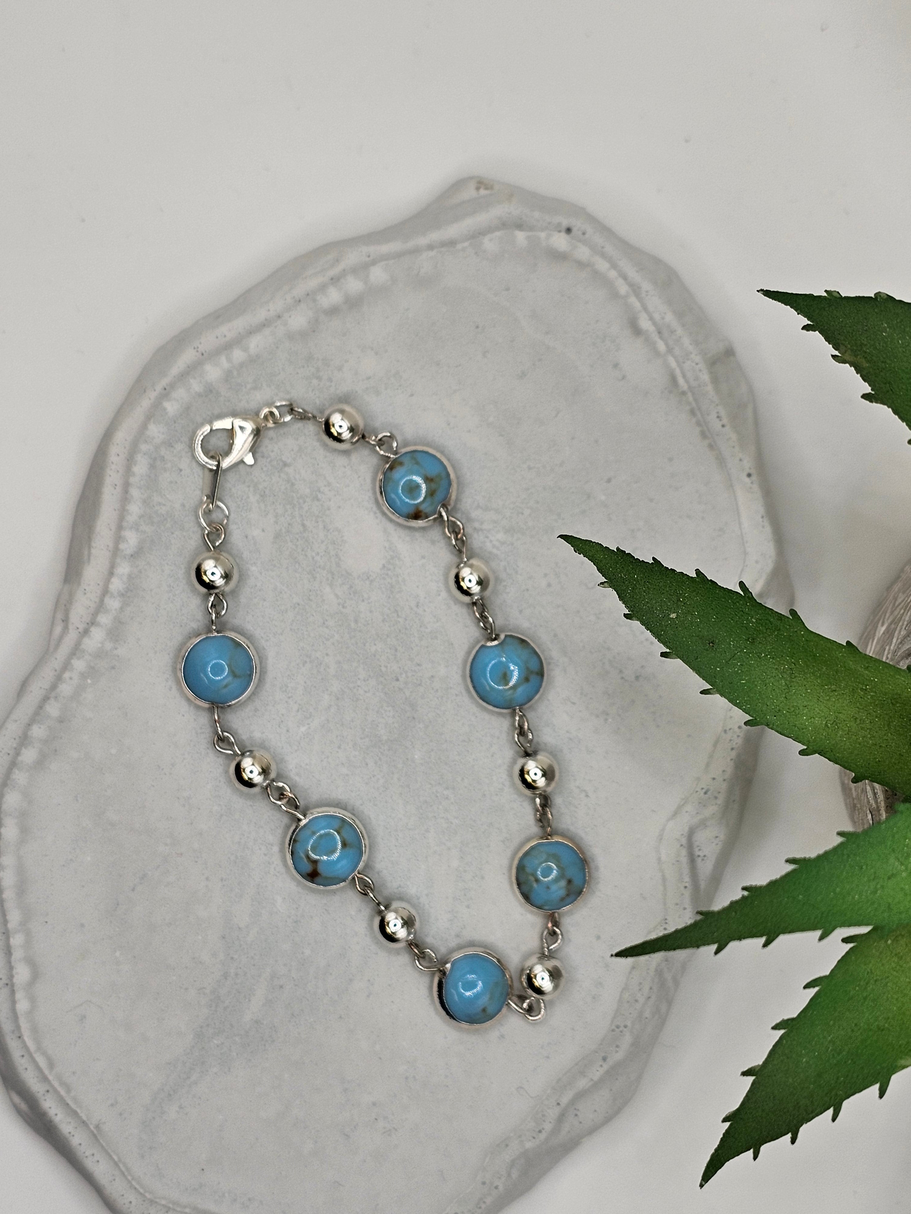 Turquoise and Beaded Silver overlay bracelet