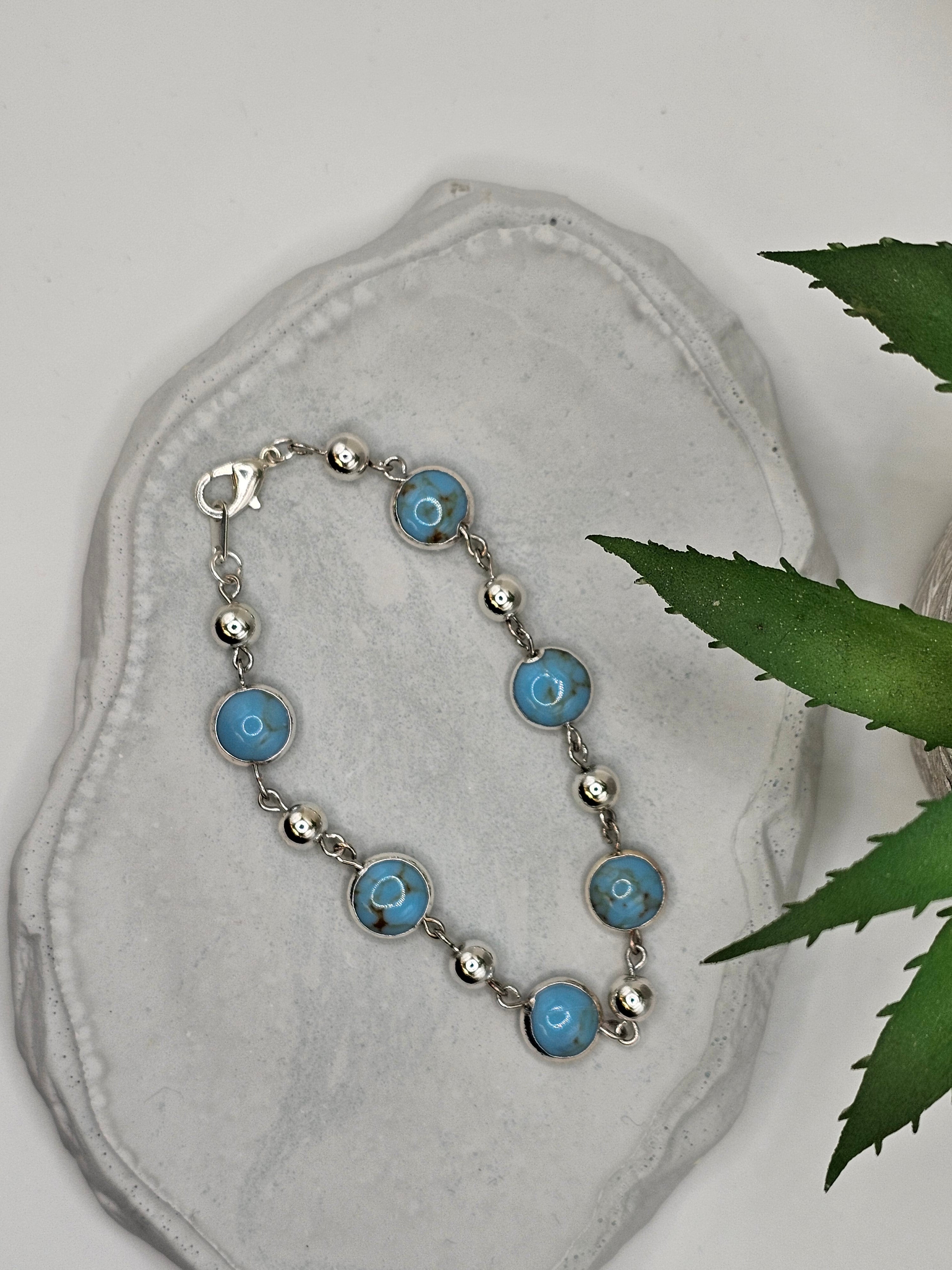 Turquoise and Beaded Silver overlay bracelet