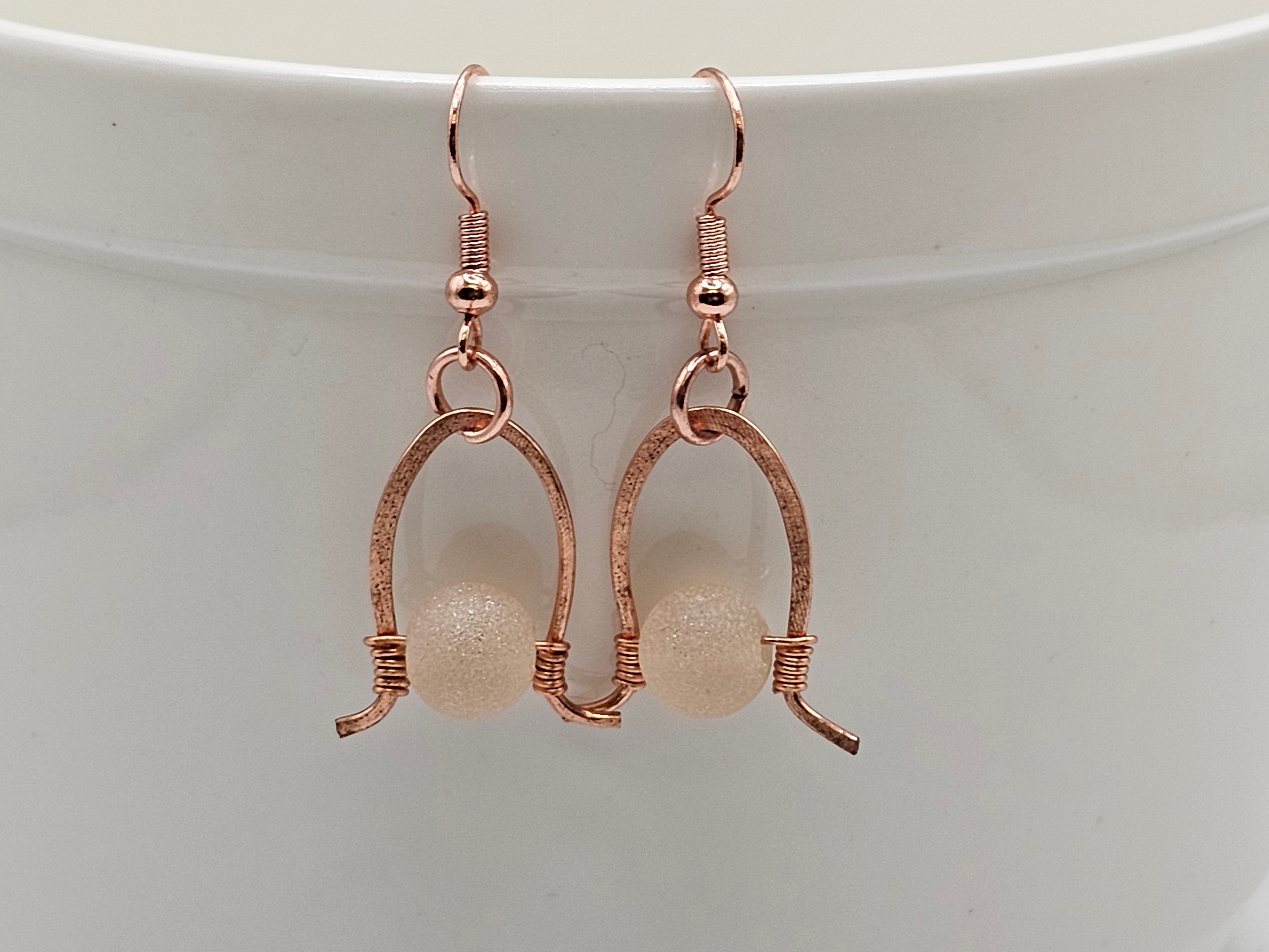 Copper horse shoe dangle earrings