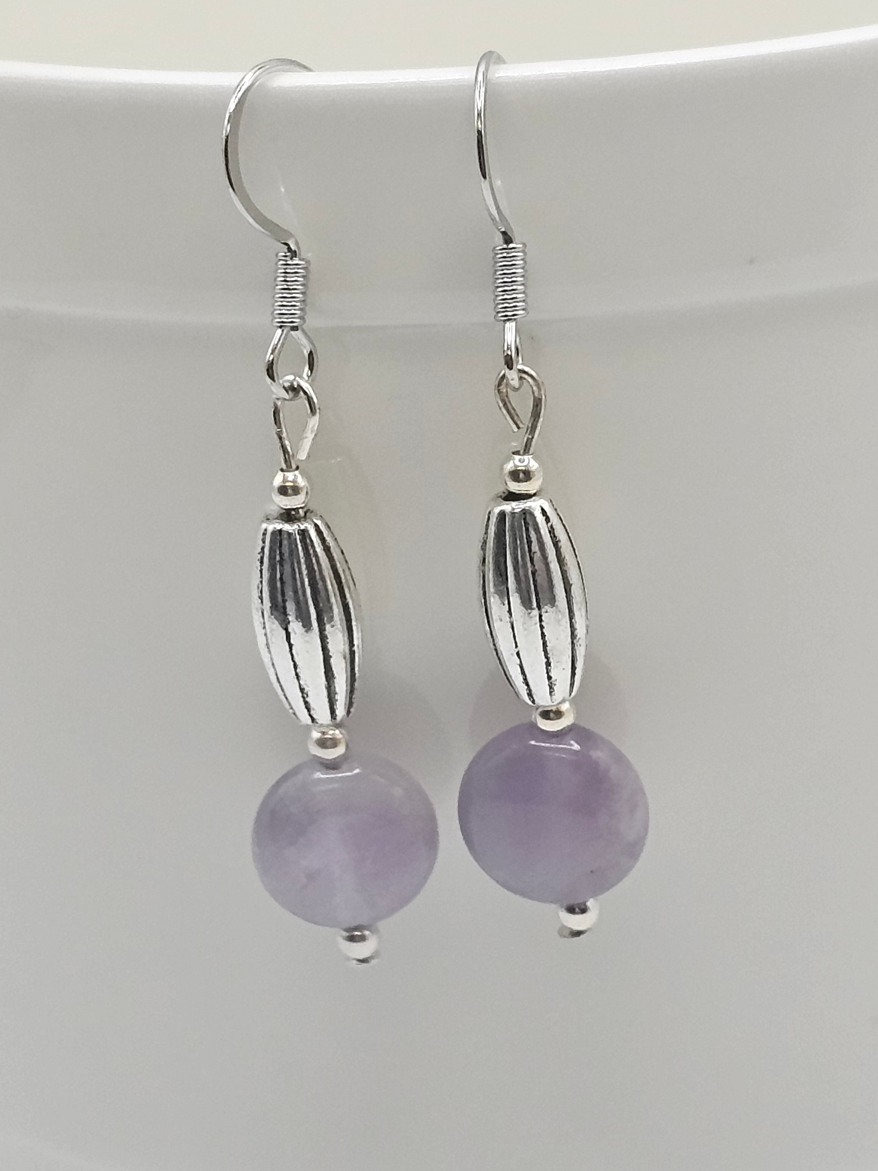 Amethyst and silver overlay dangle earrings