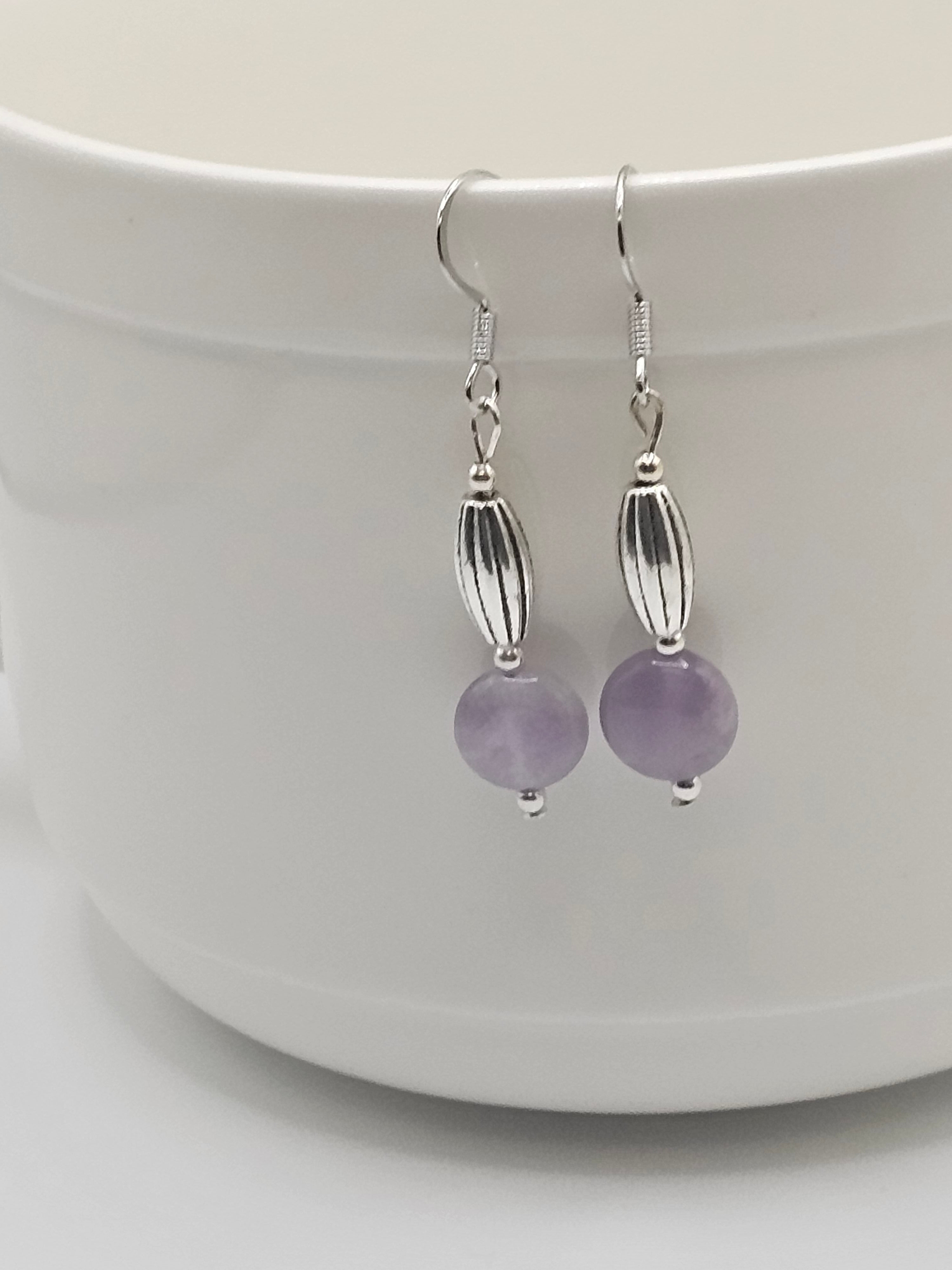 Amethyst and silver overlay dangle earrings