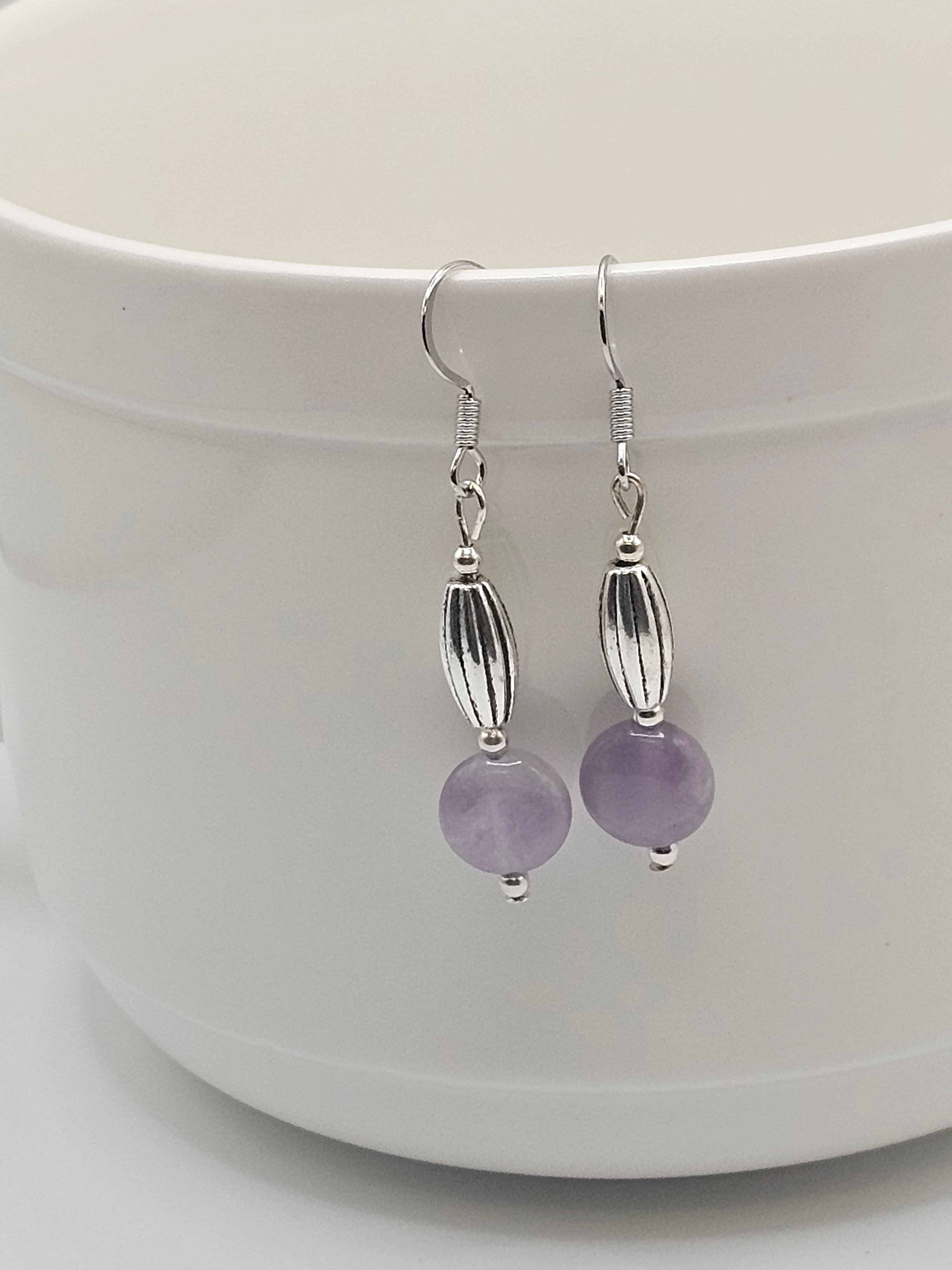 Amethyst and silver overlay dangle earrings