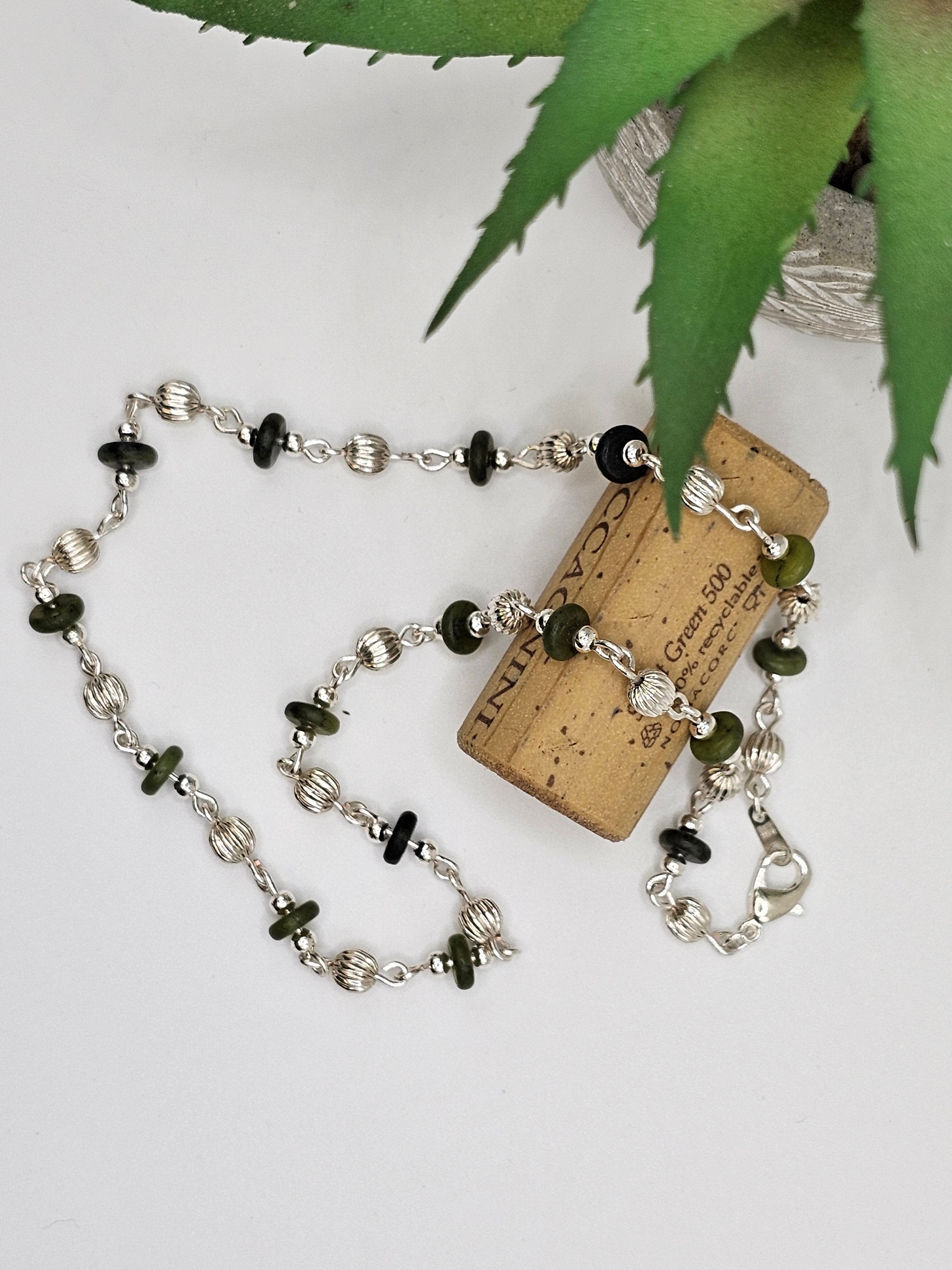 Jade and Silver beaded Necklace