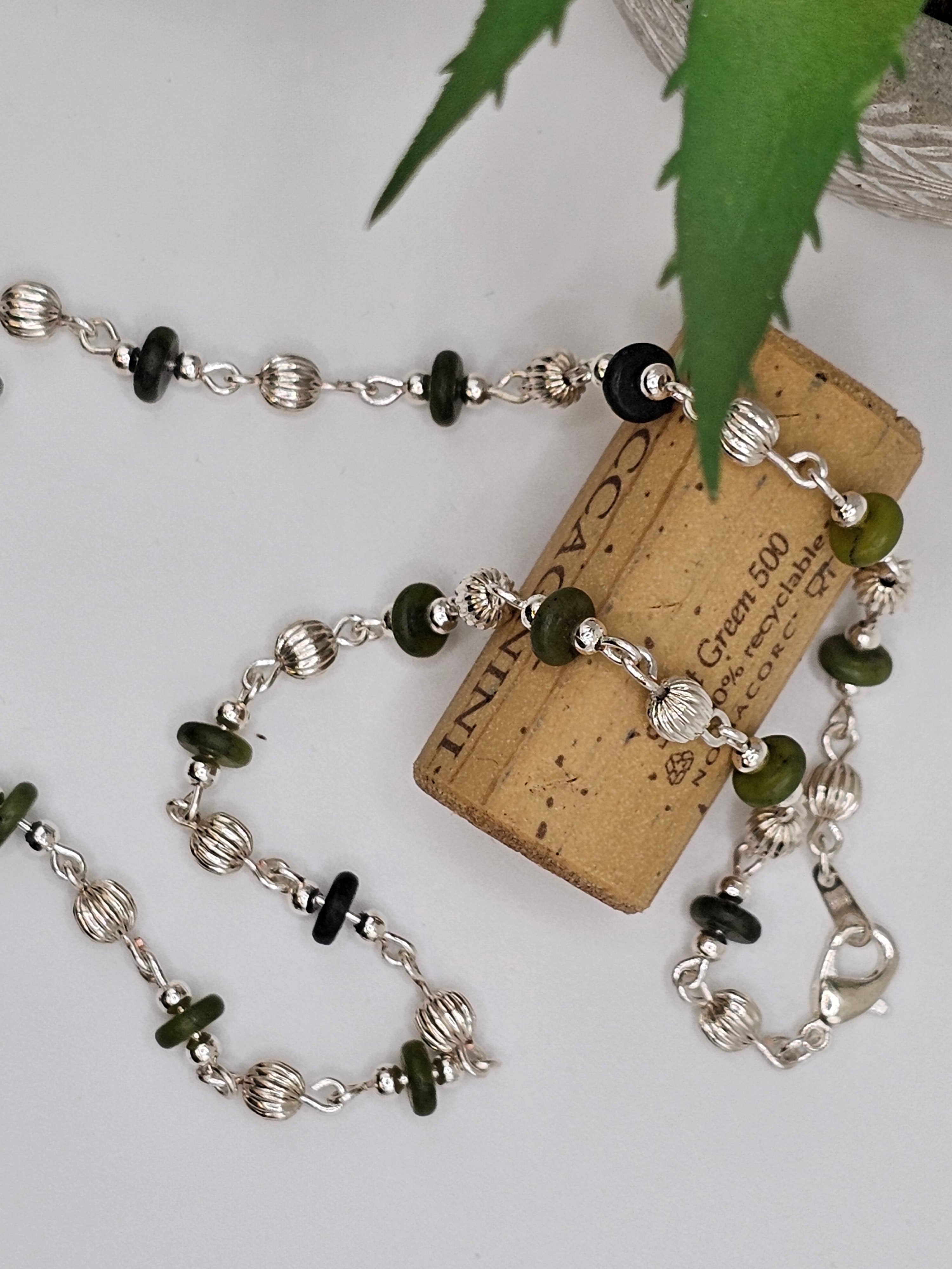 Jade and Silver beaded Necklace