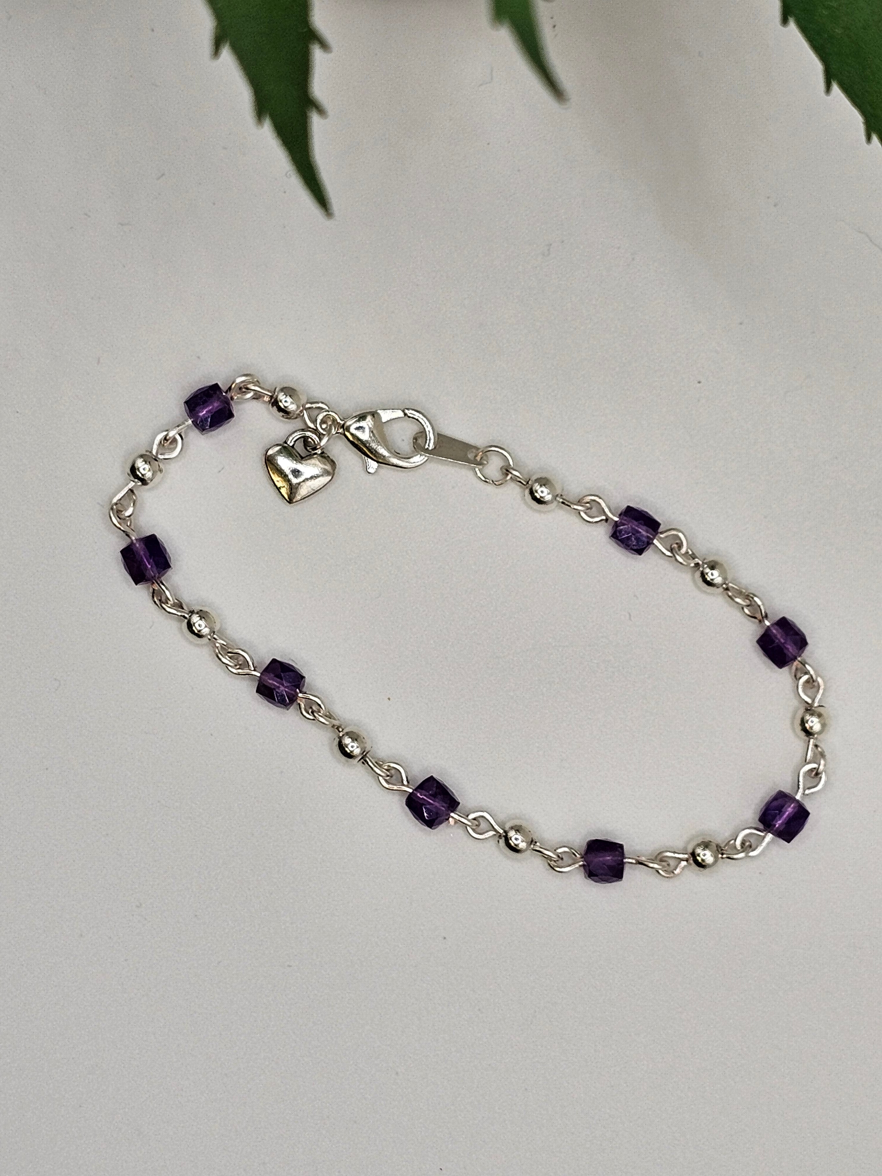 Amethyst and silver beaded bracelet