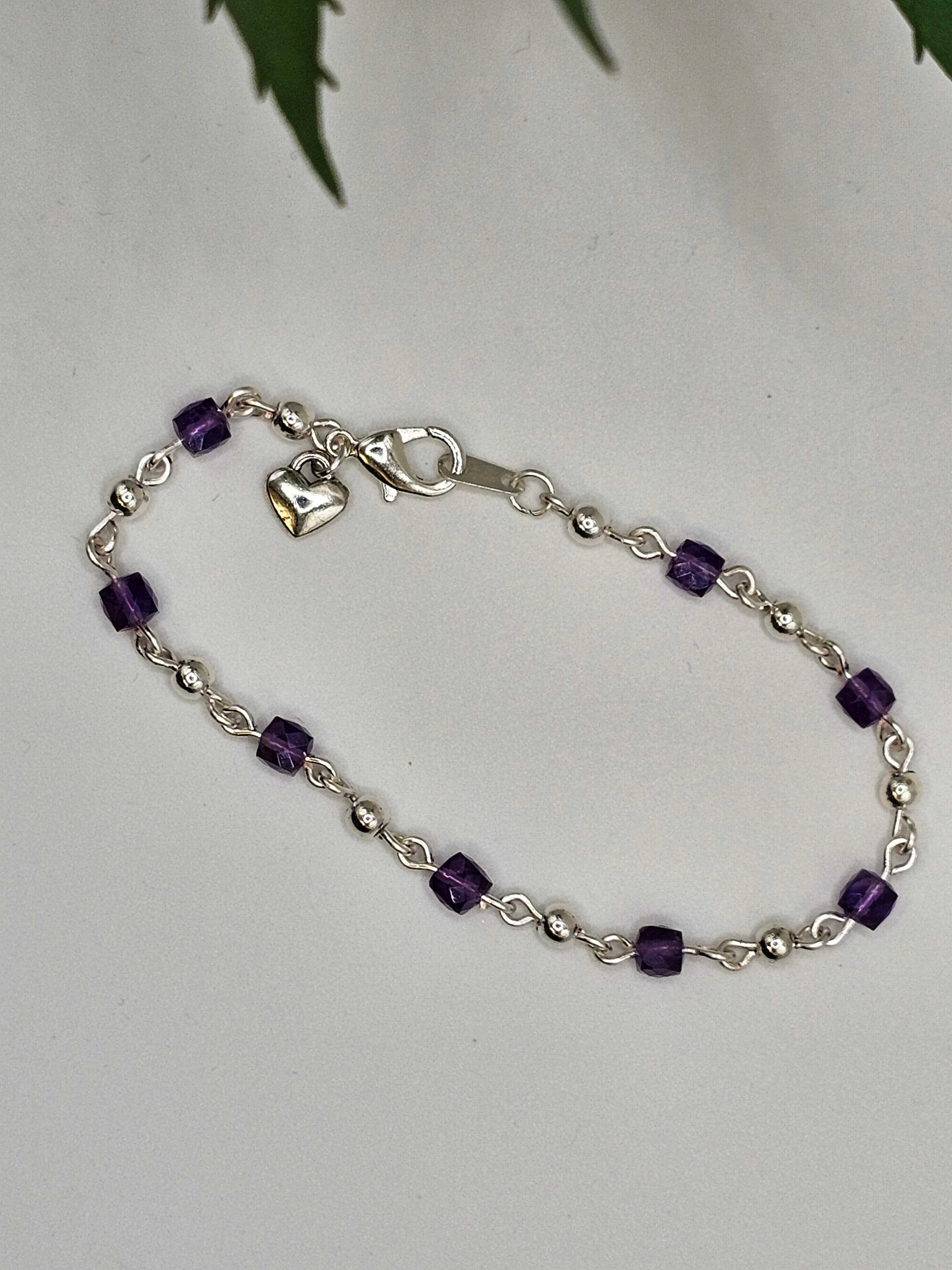 Amethyst and silver beaded bracelet