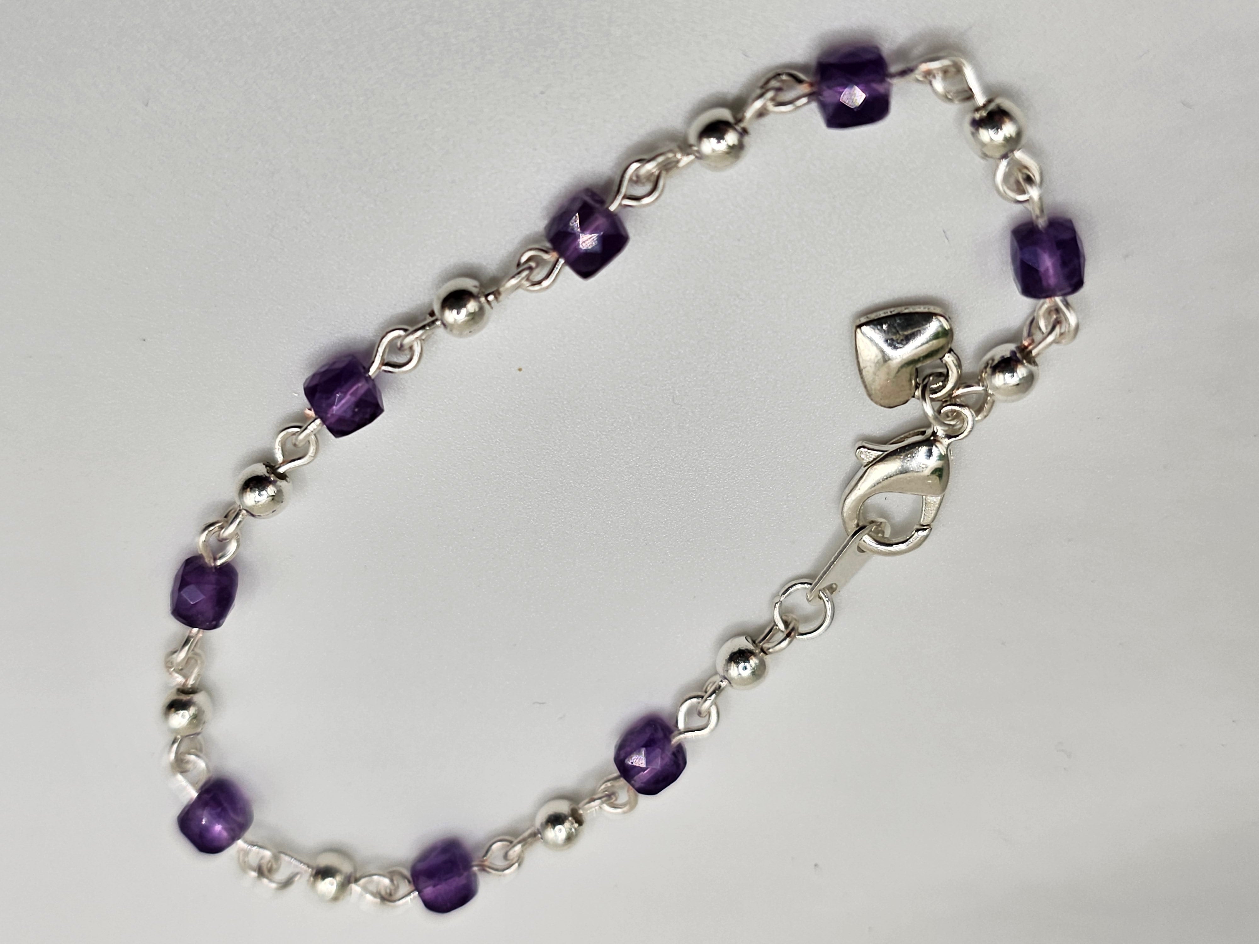 Amethyst and silver beaded bracelet