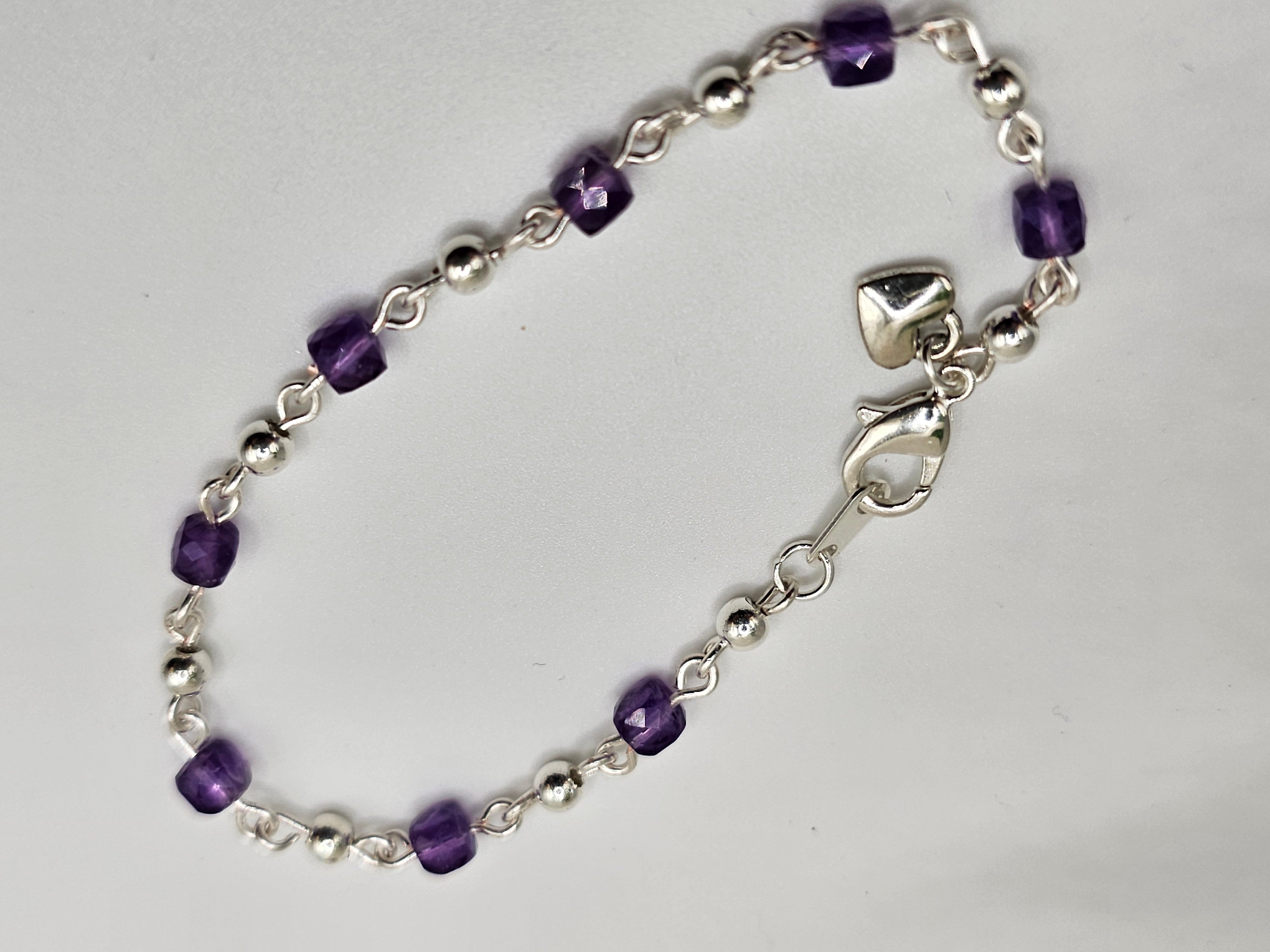 Amethyst and silver beaded bracelet