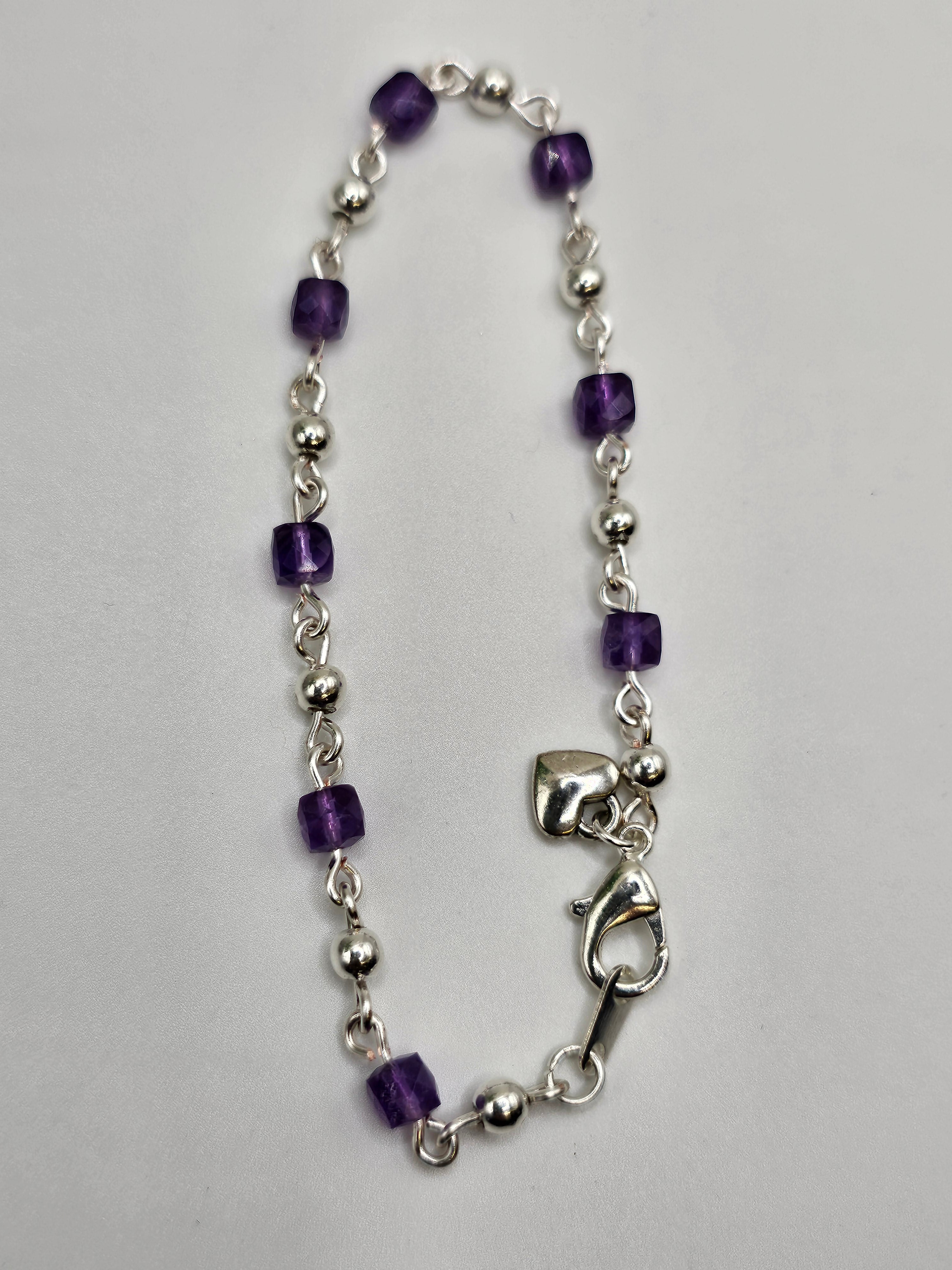 Amethyst and silver beaded bracelet