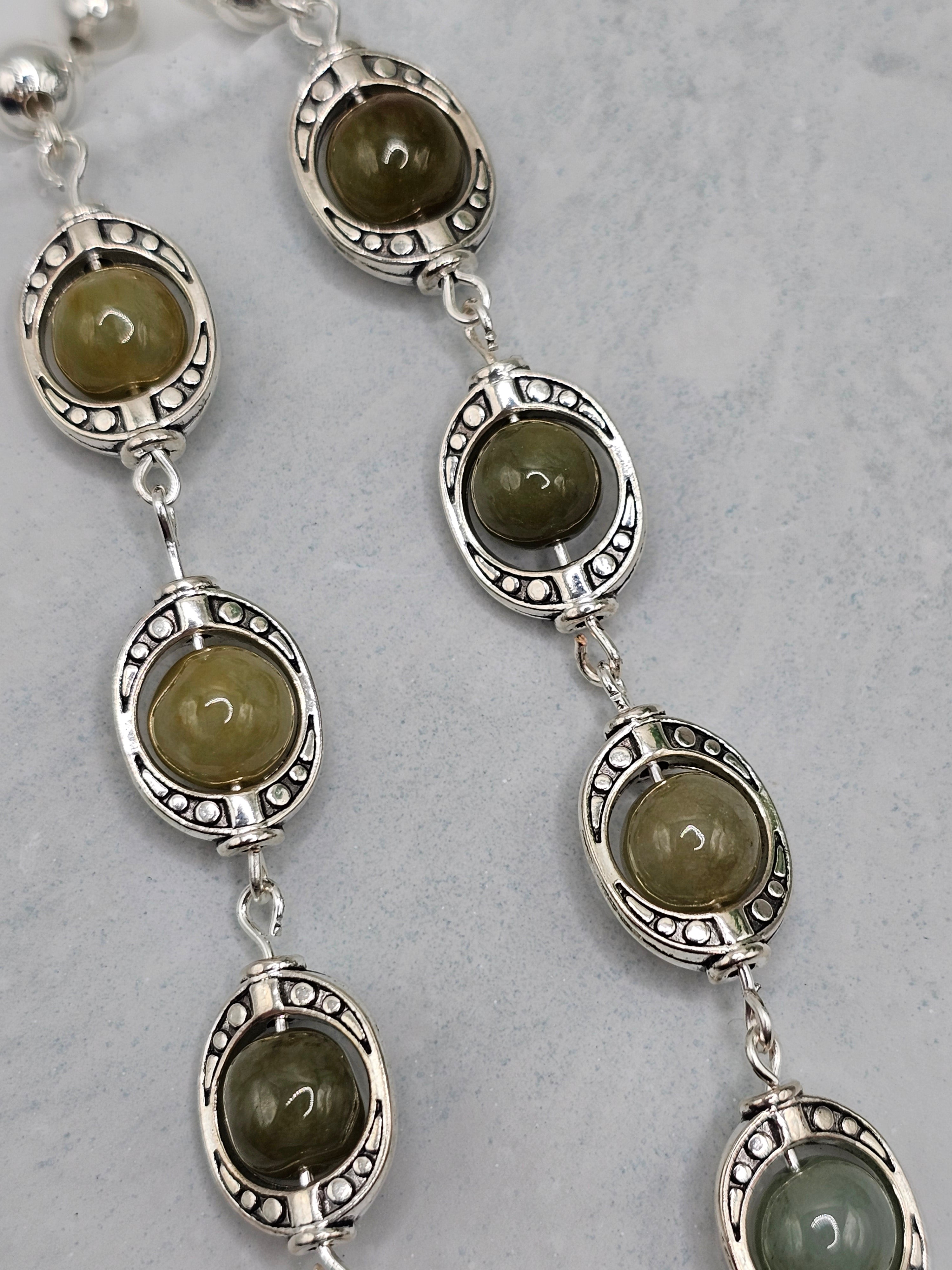 Green agate and silver overlay necklace