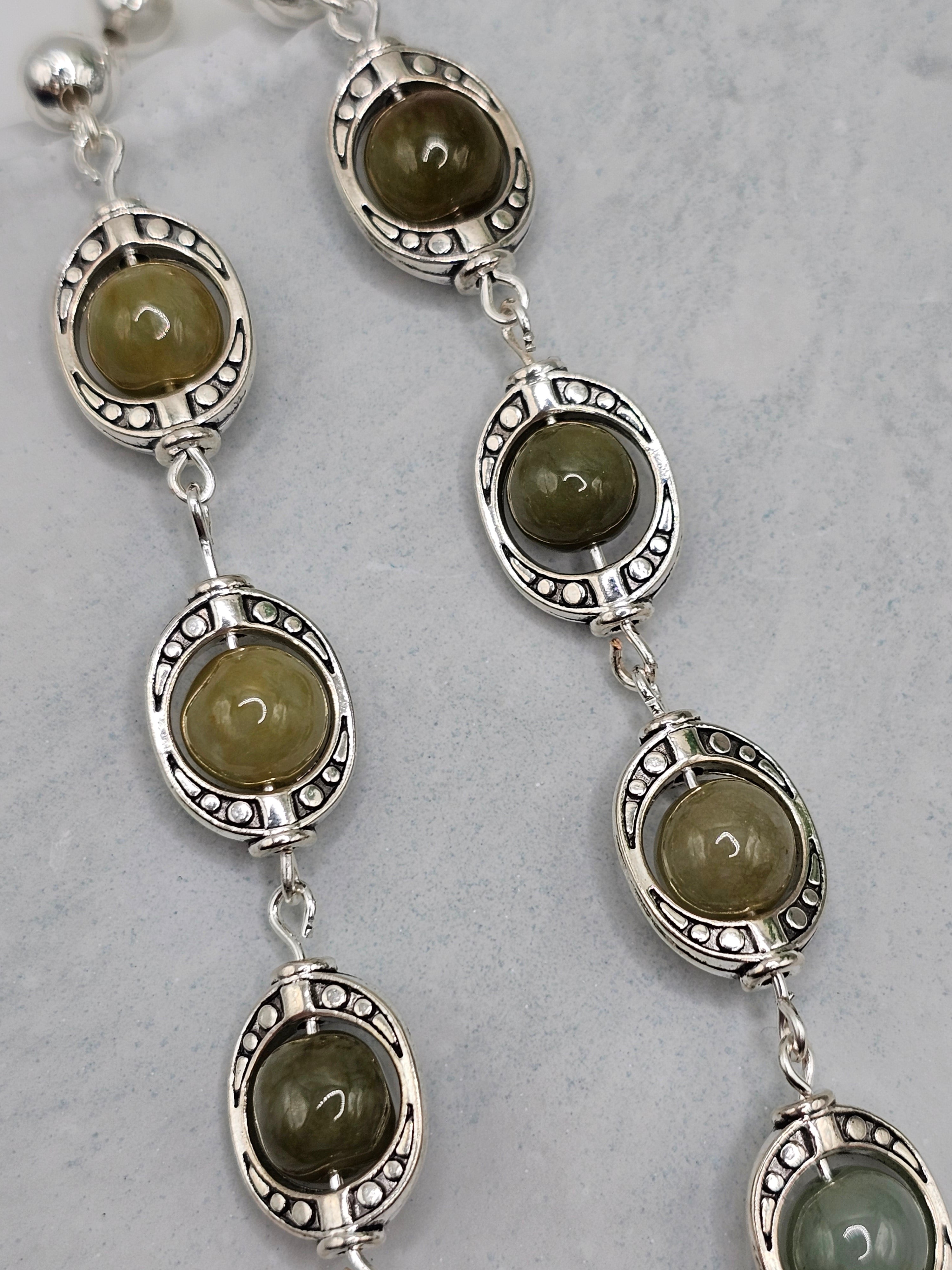 Green agate and silver overlay necklace