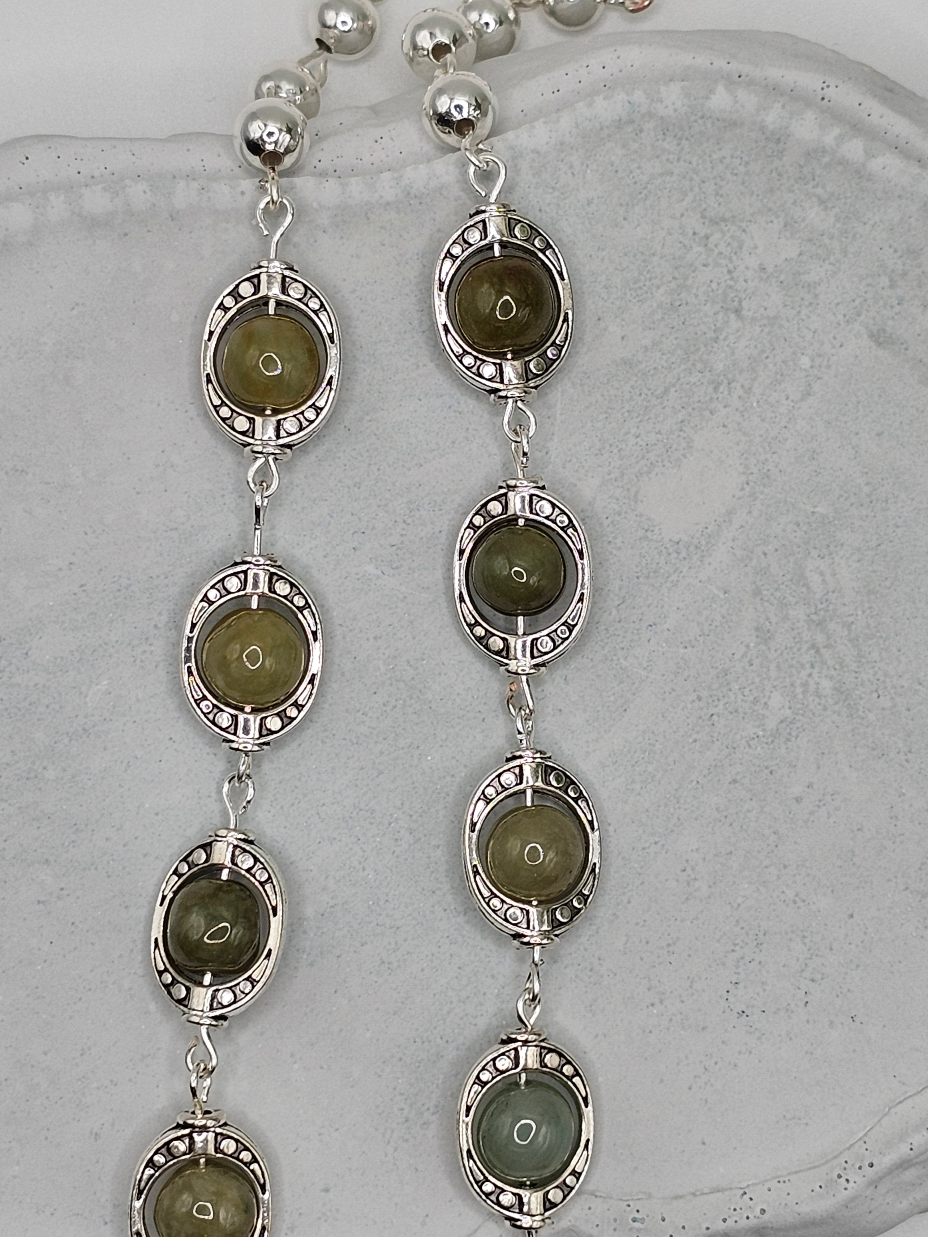 Green agate and silver overlay necklace