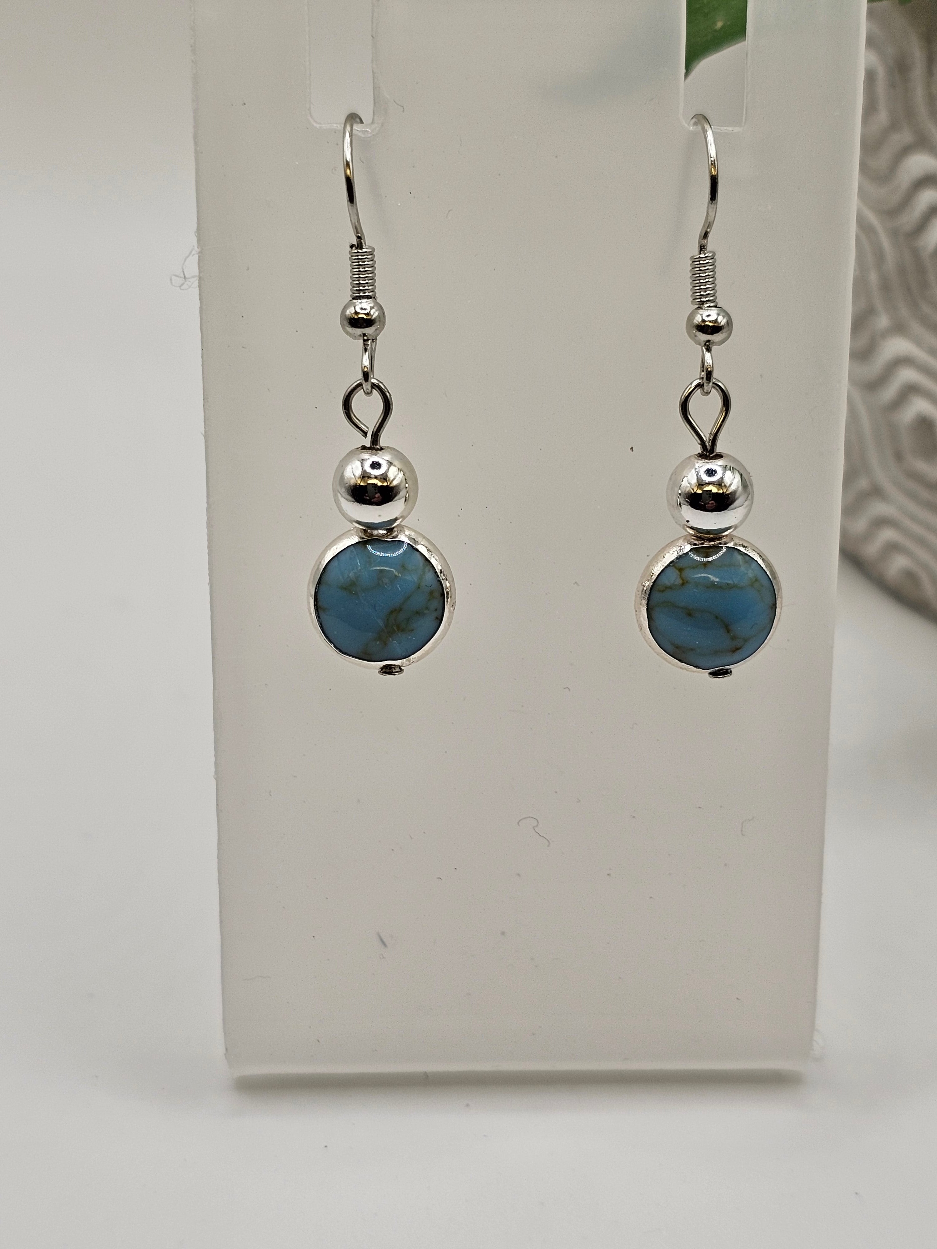 Turquoise and silver overlay earrings