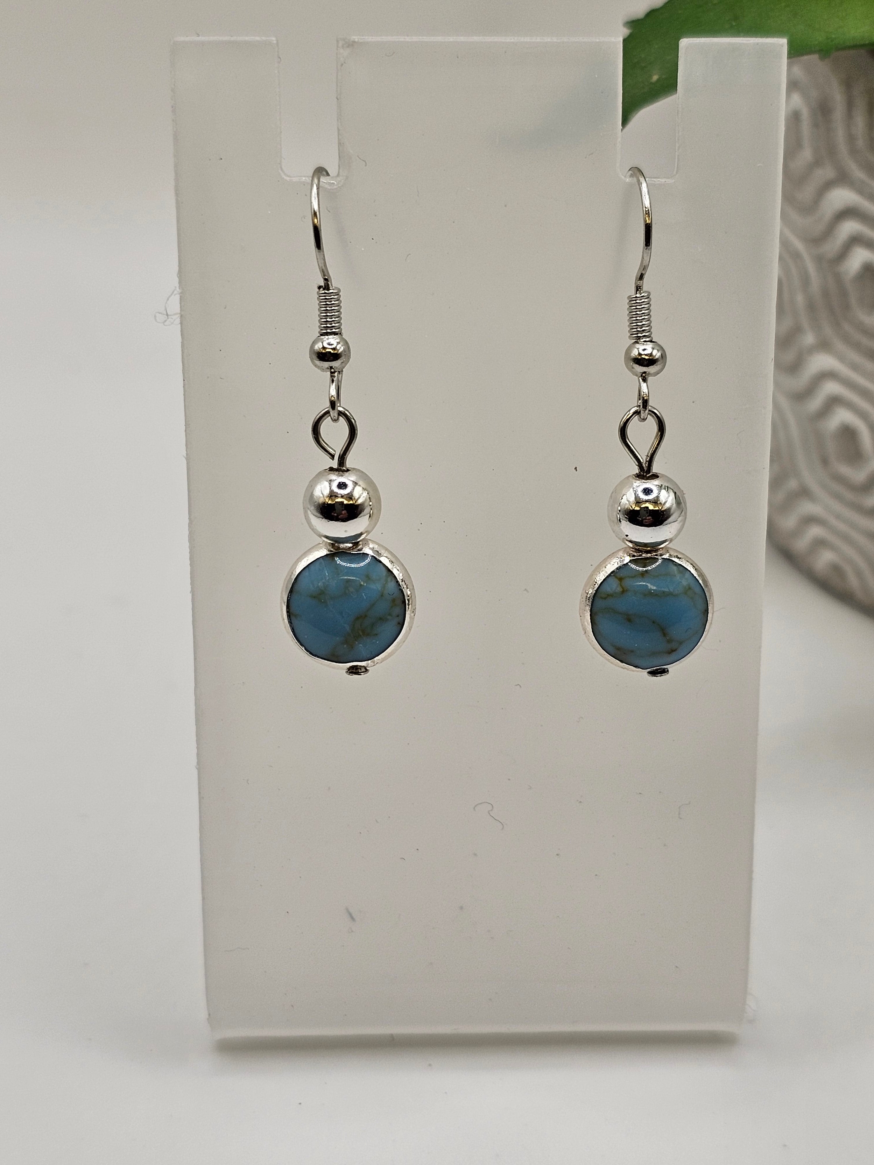 Turquoise and silver overlay earrings