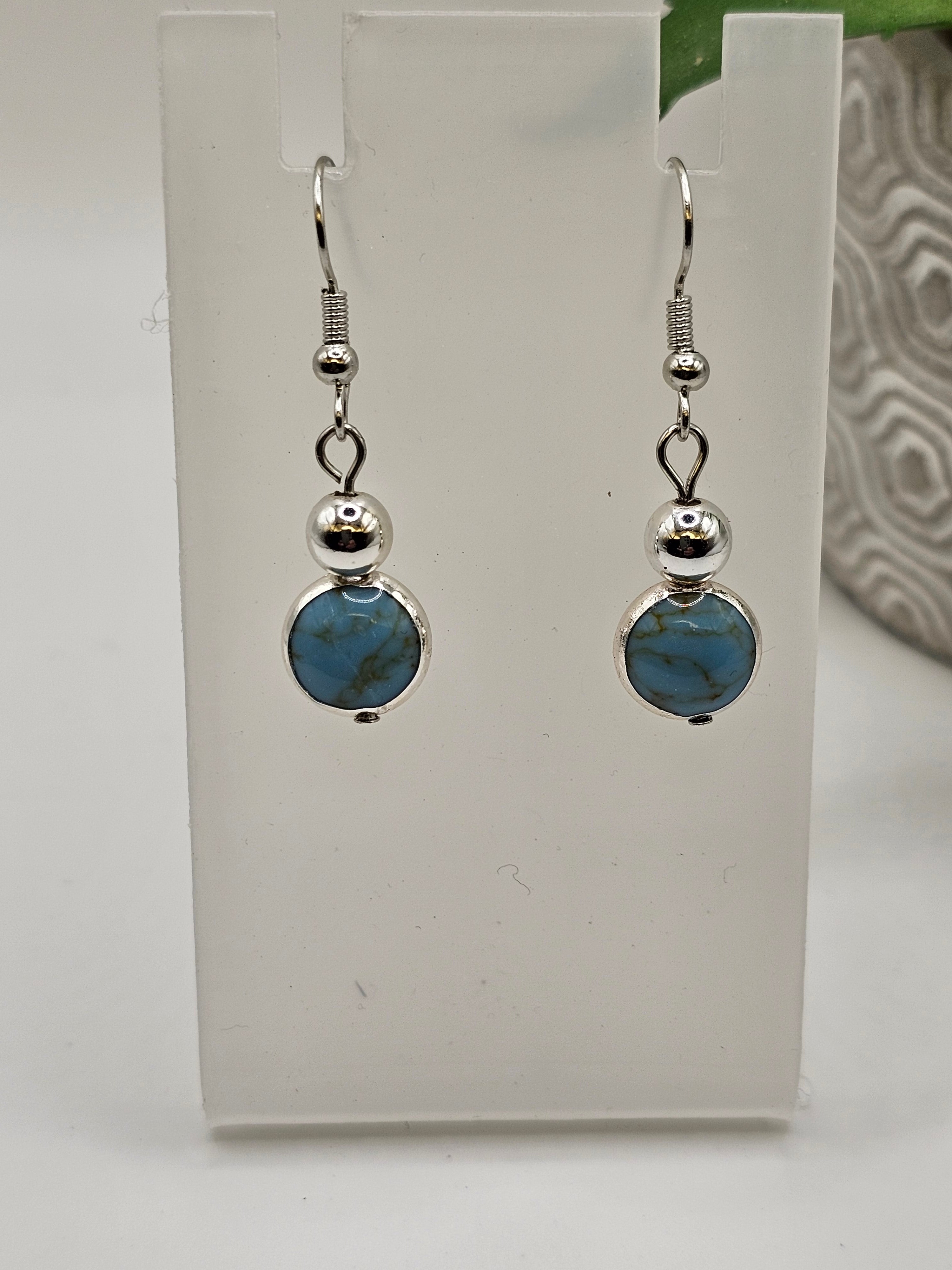 Turquoise and silver overlay earrings