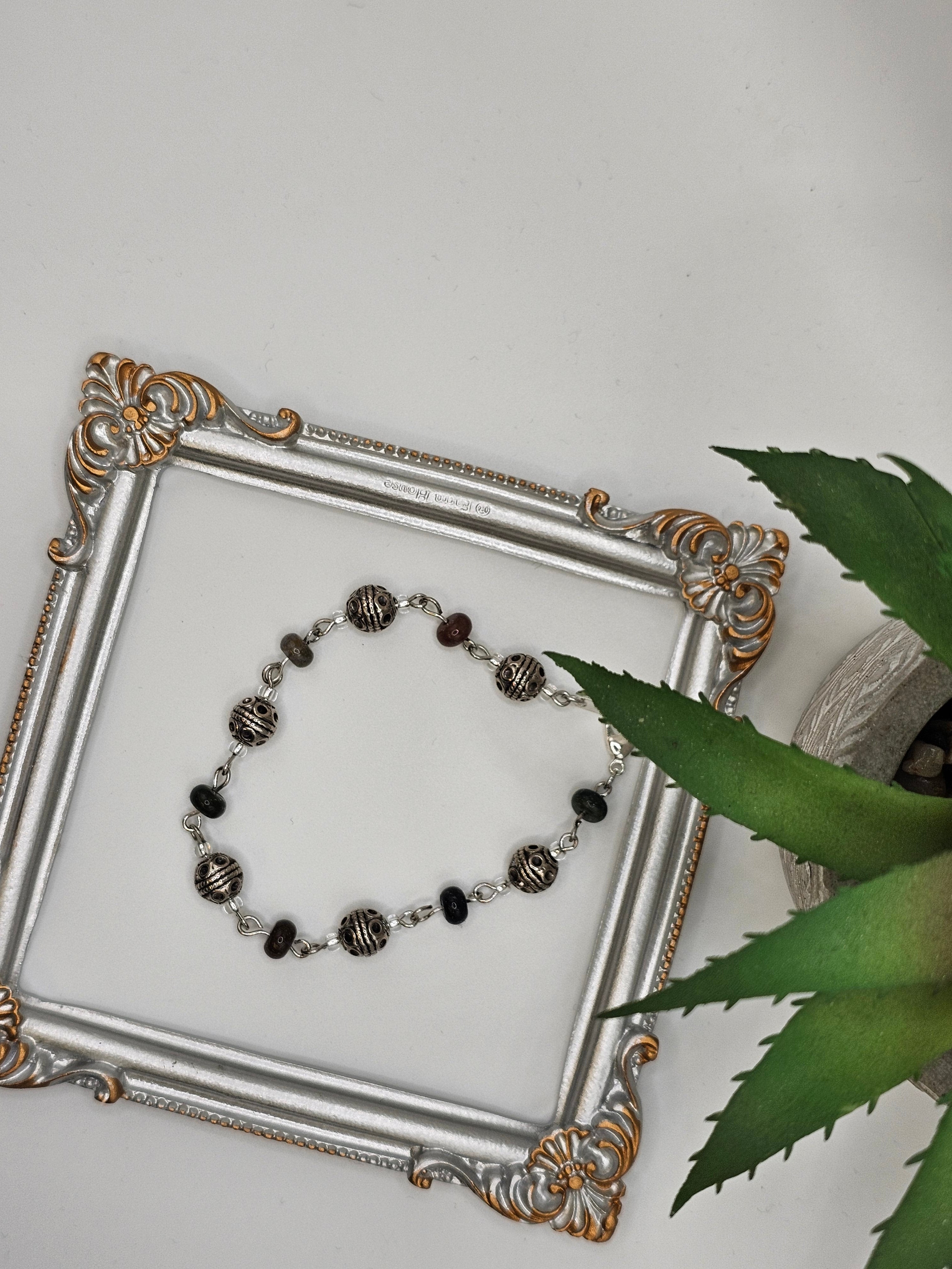 African Agate and silver overlay bracelet