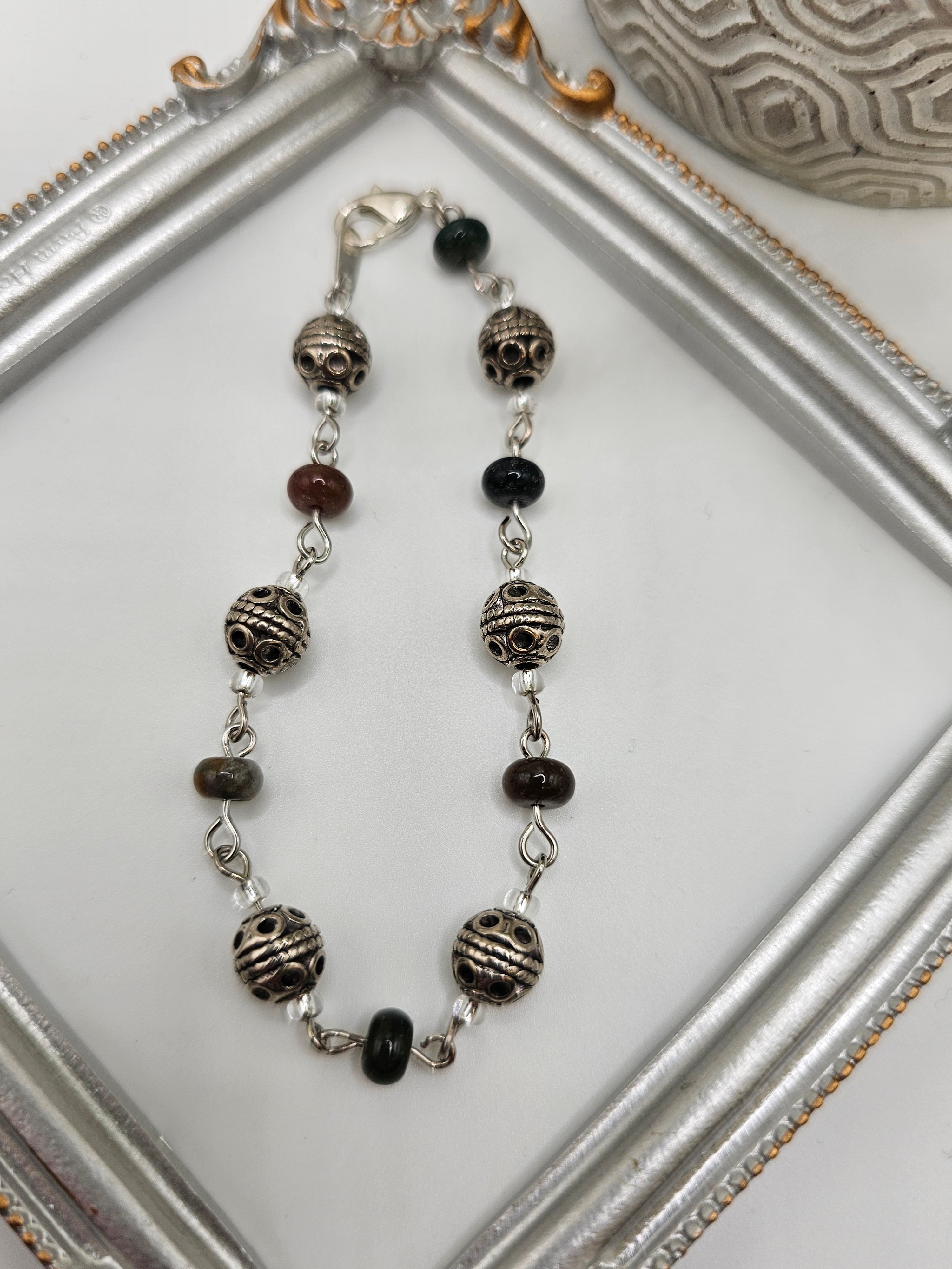 African Agate and silver overlay bracelet