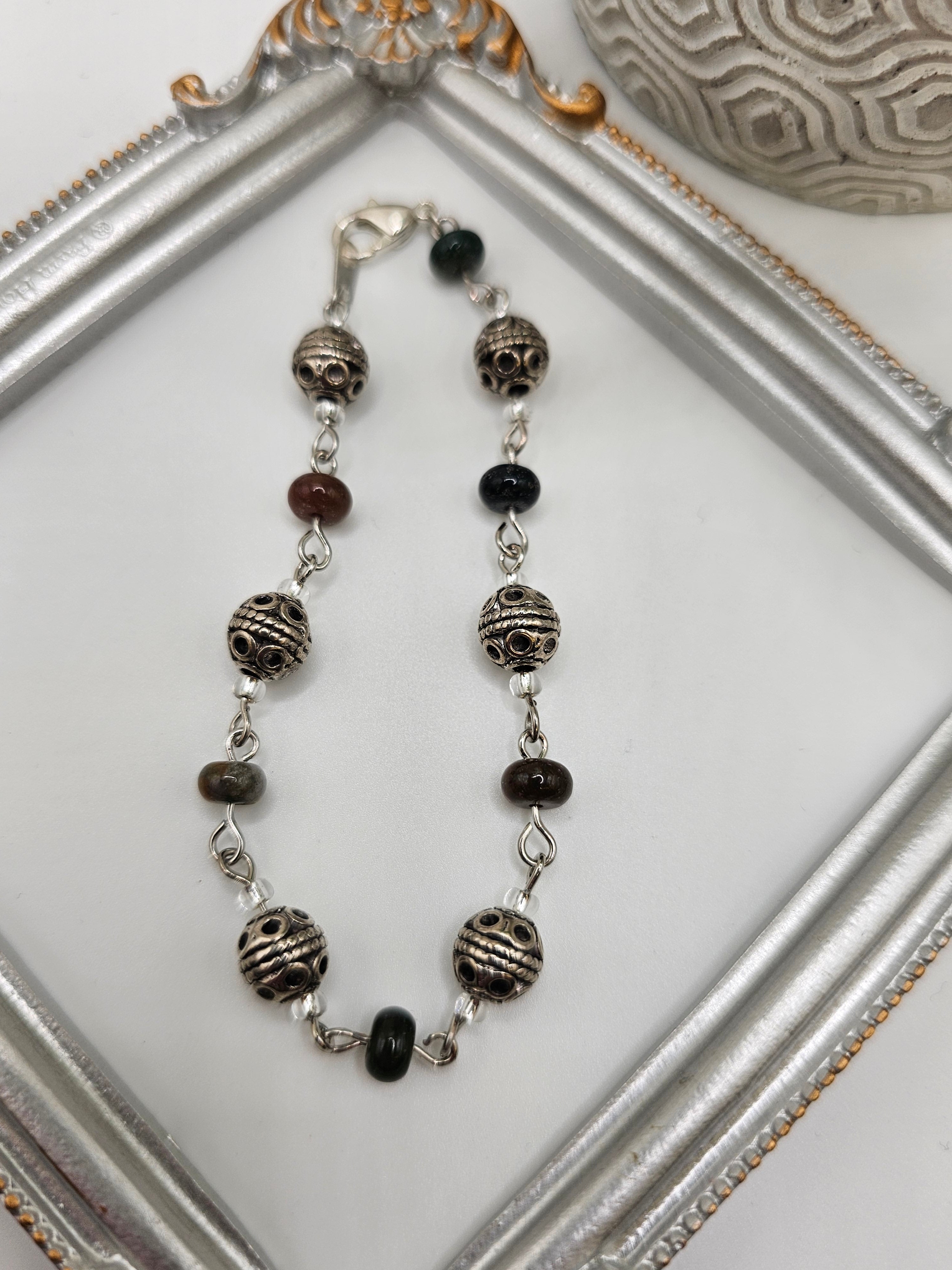 African Agate and silver overlay bracelet