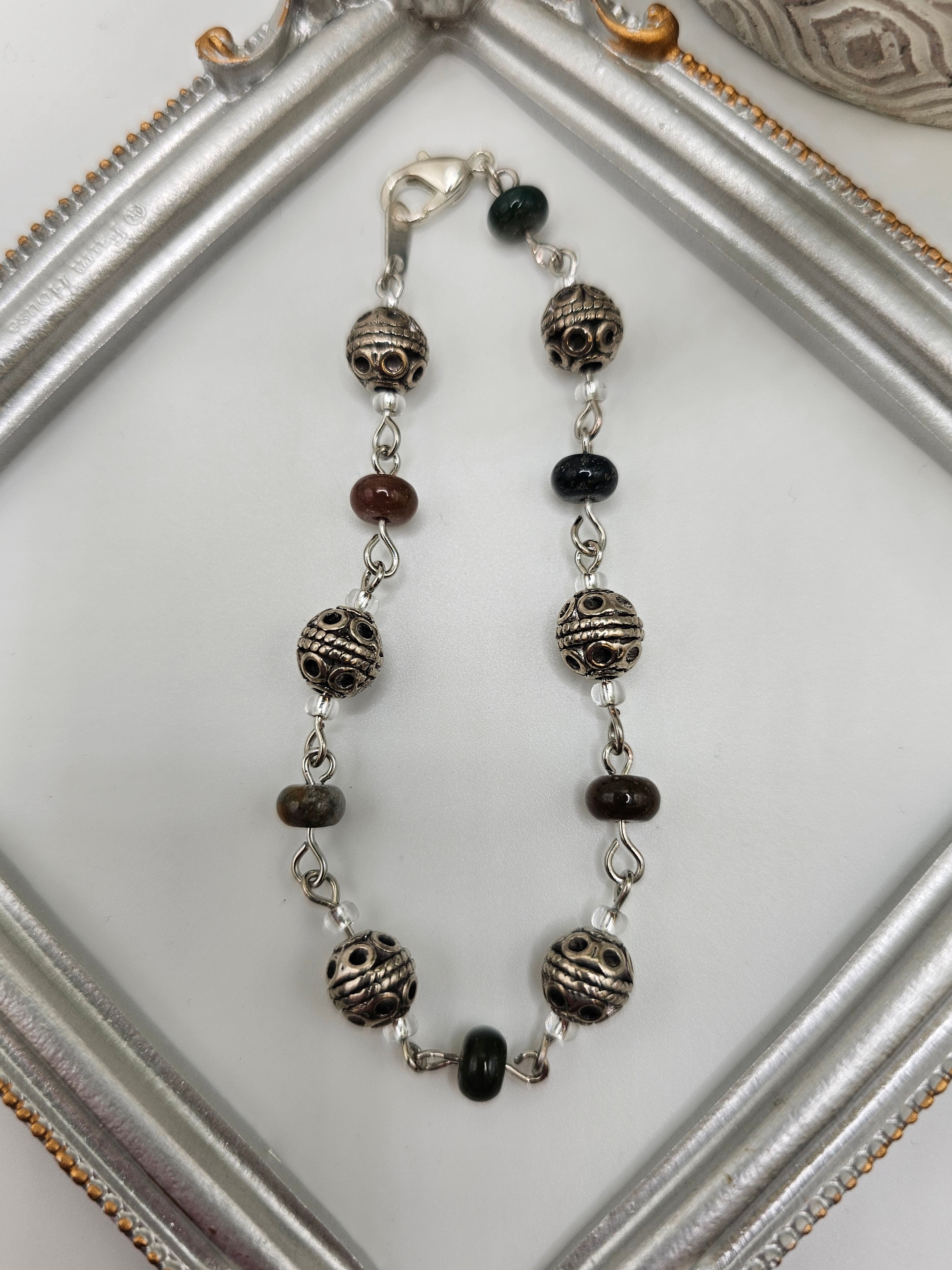 African Agate and silver overlay bracelet