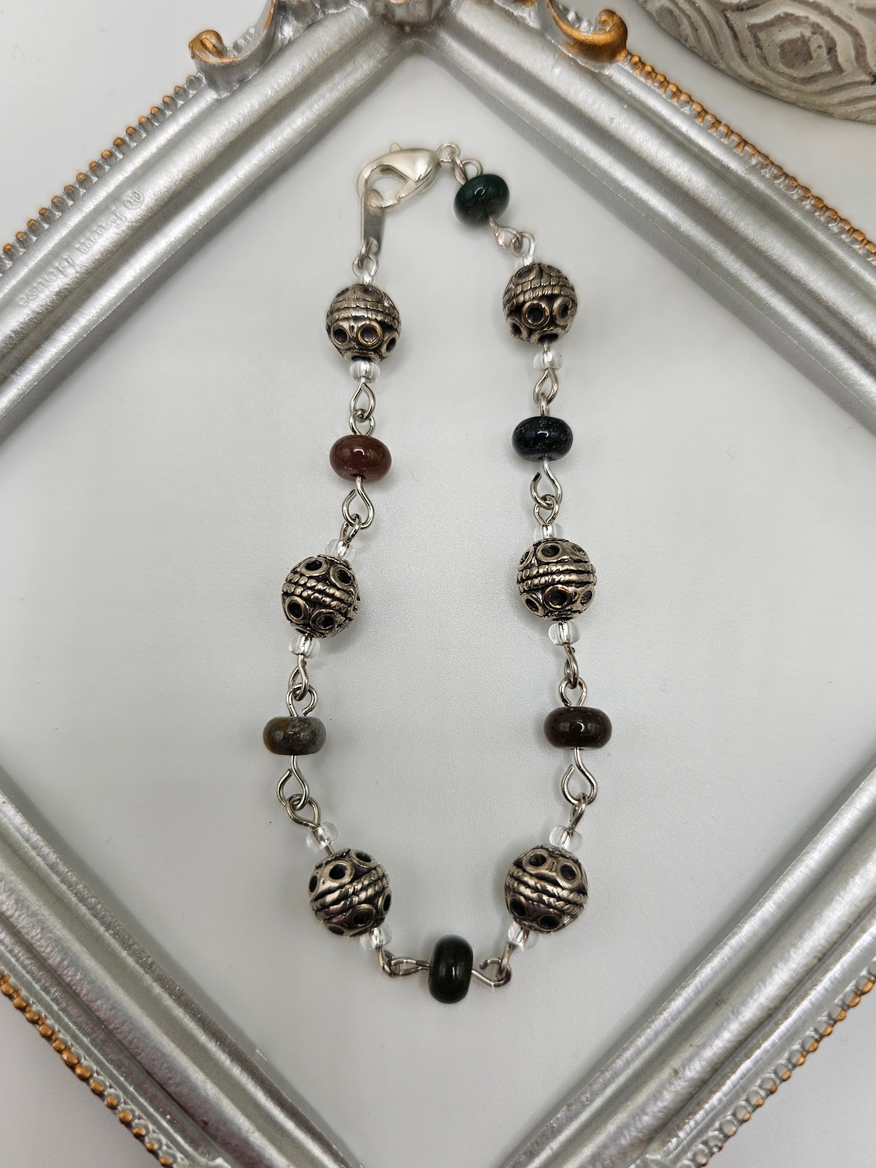 African Agate and silver overlay bracelet