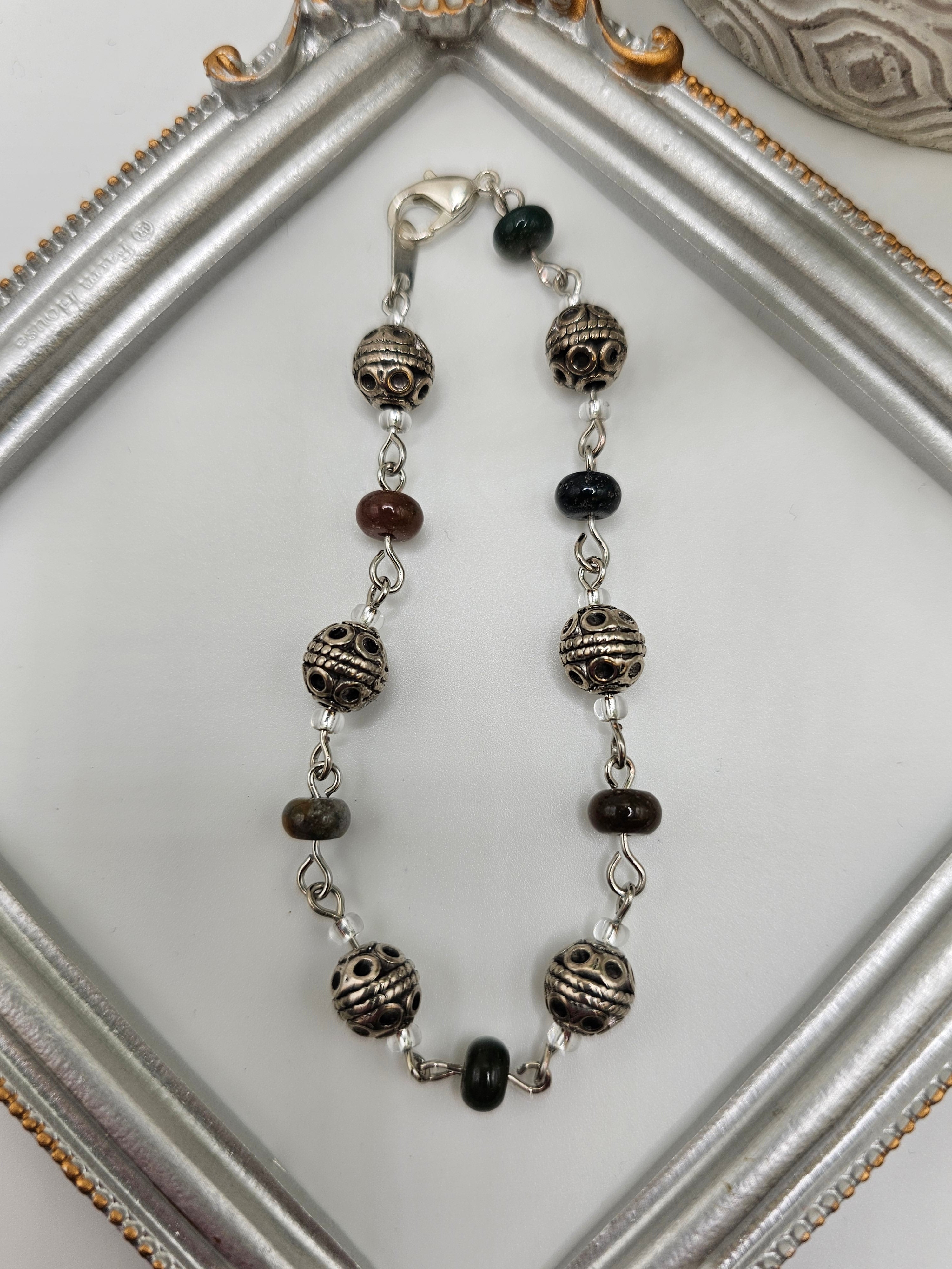 African Agate and silver overlay bracelet