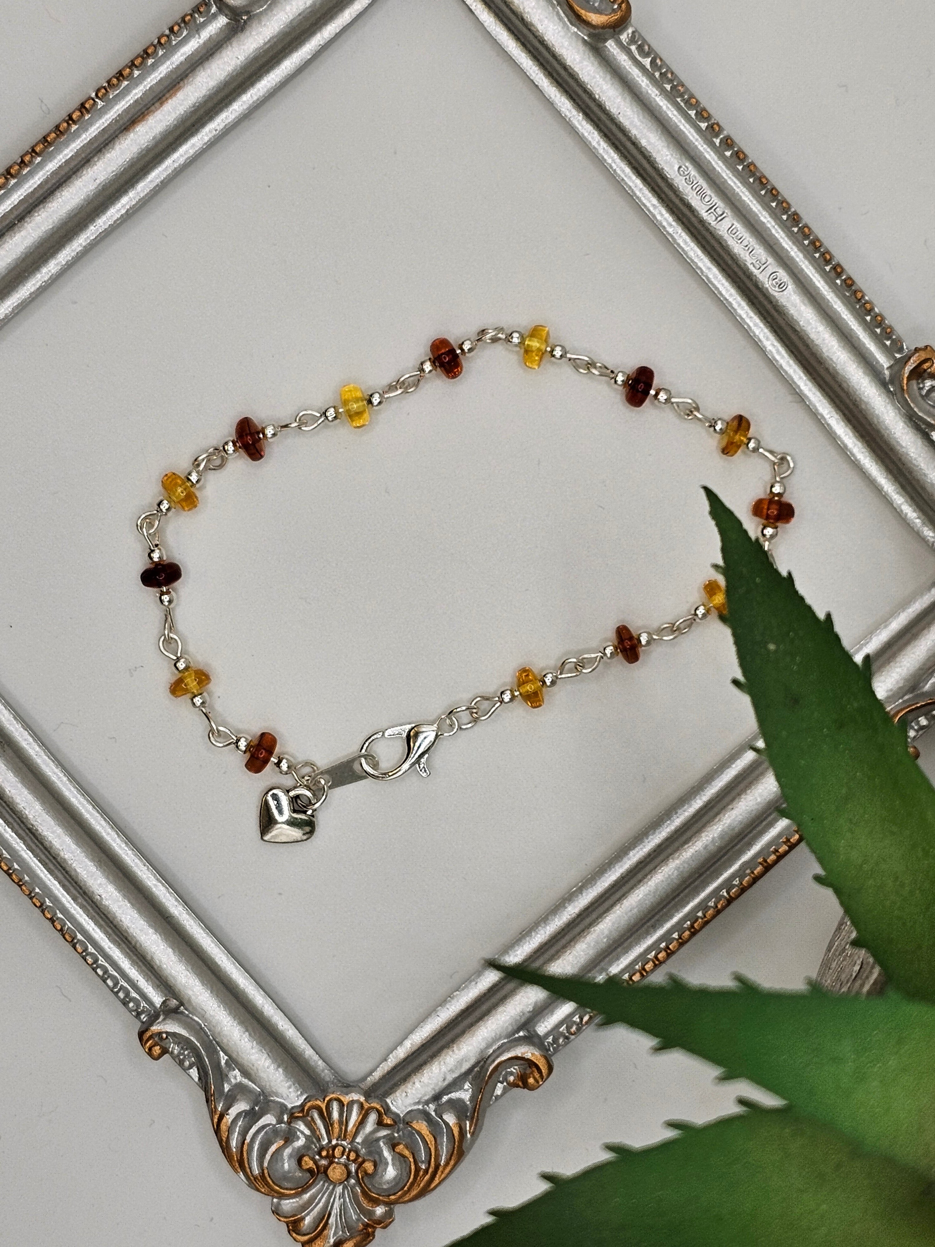 Baltic amber and silver beaded bracelet