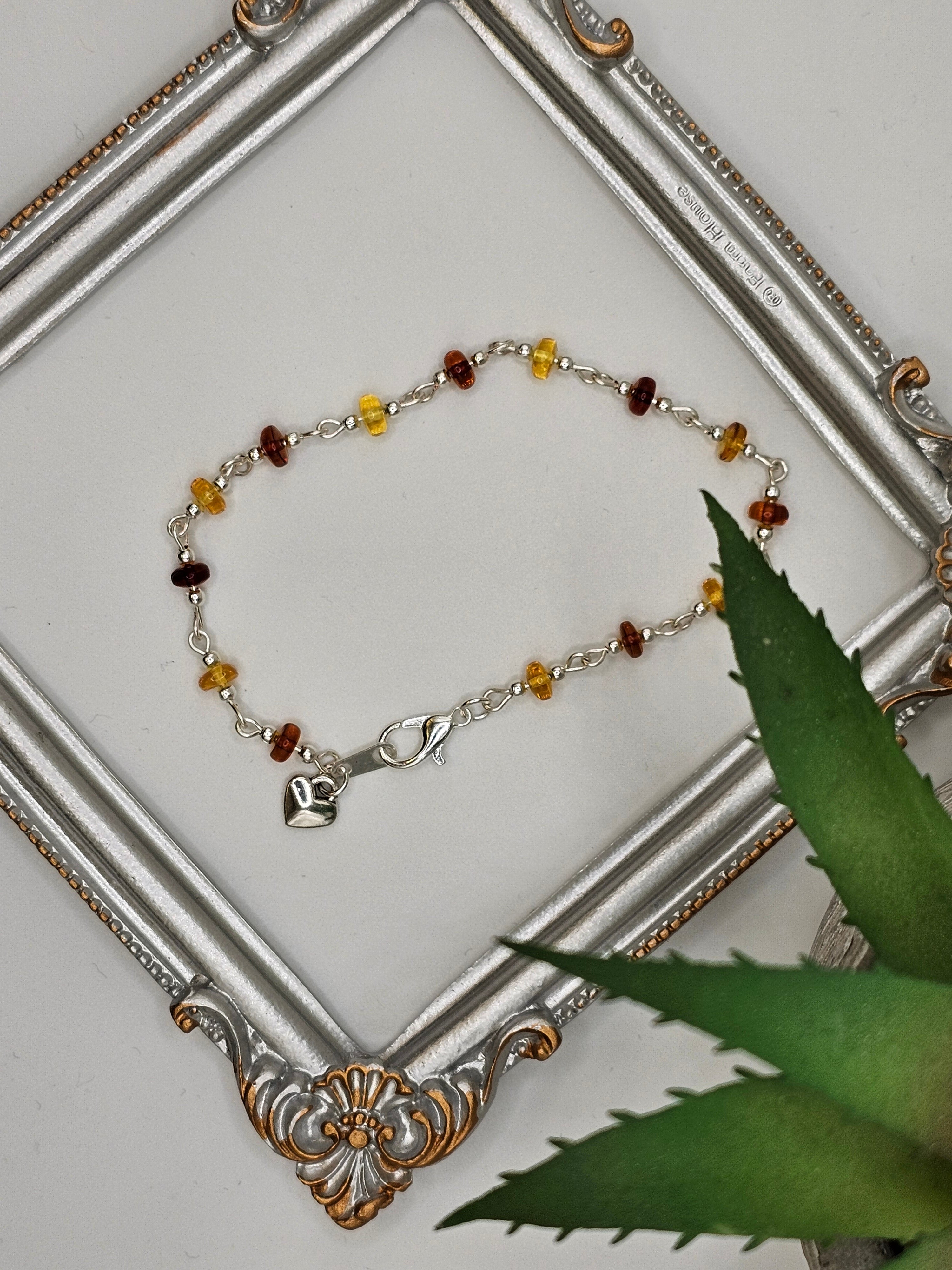 Baltic amber and silver beaded bracelet