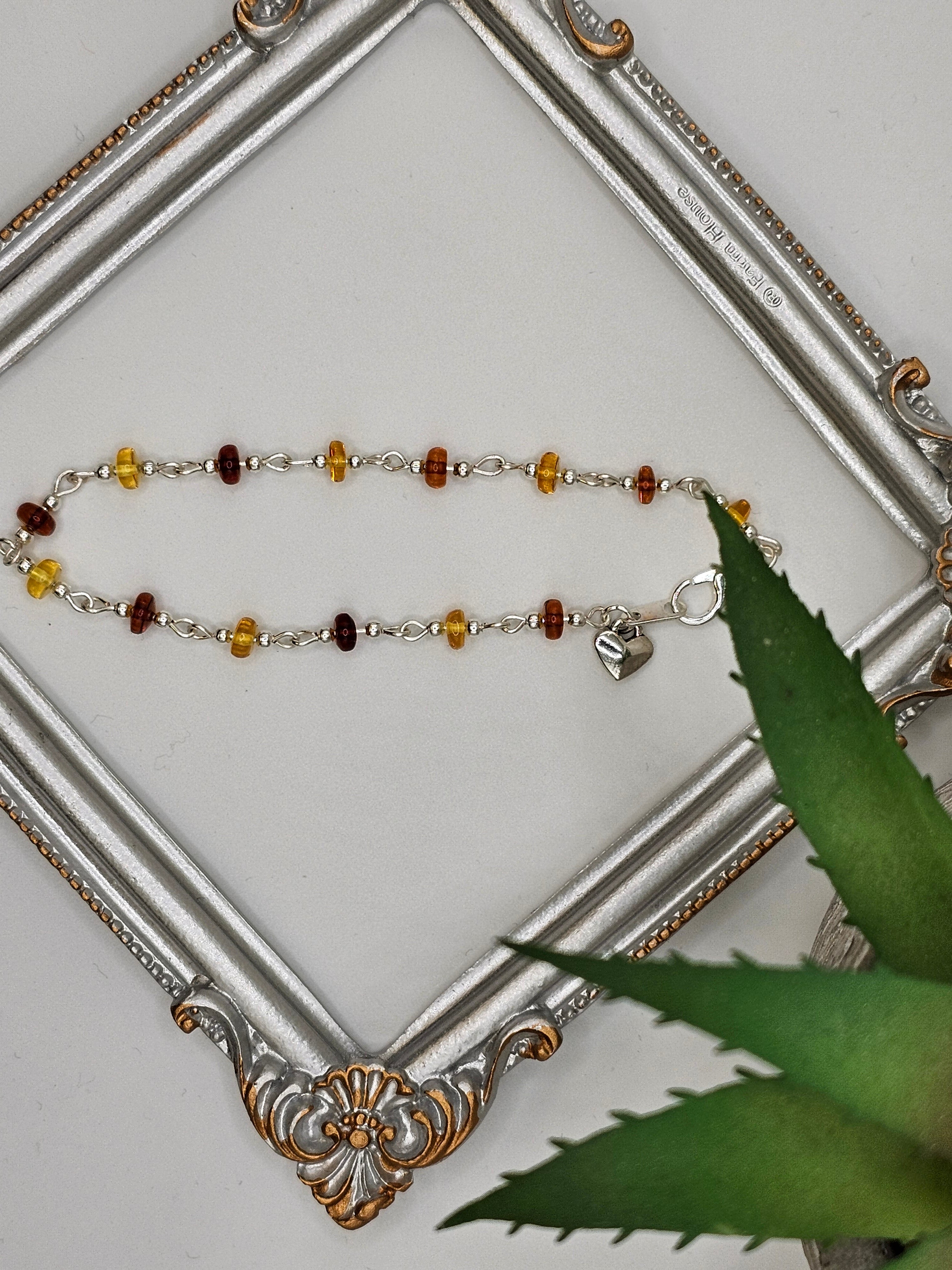 Baltic amber and silver beaded bracelet