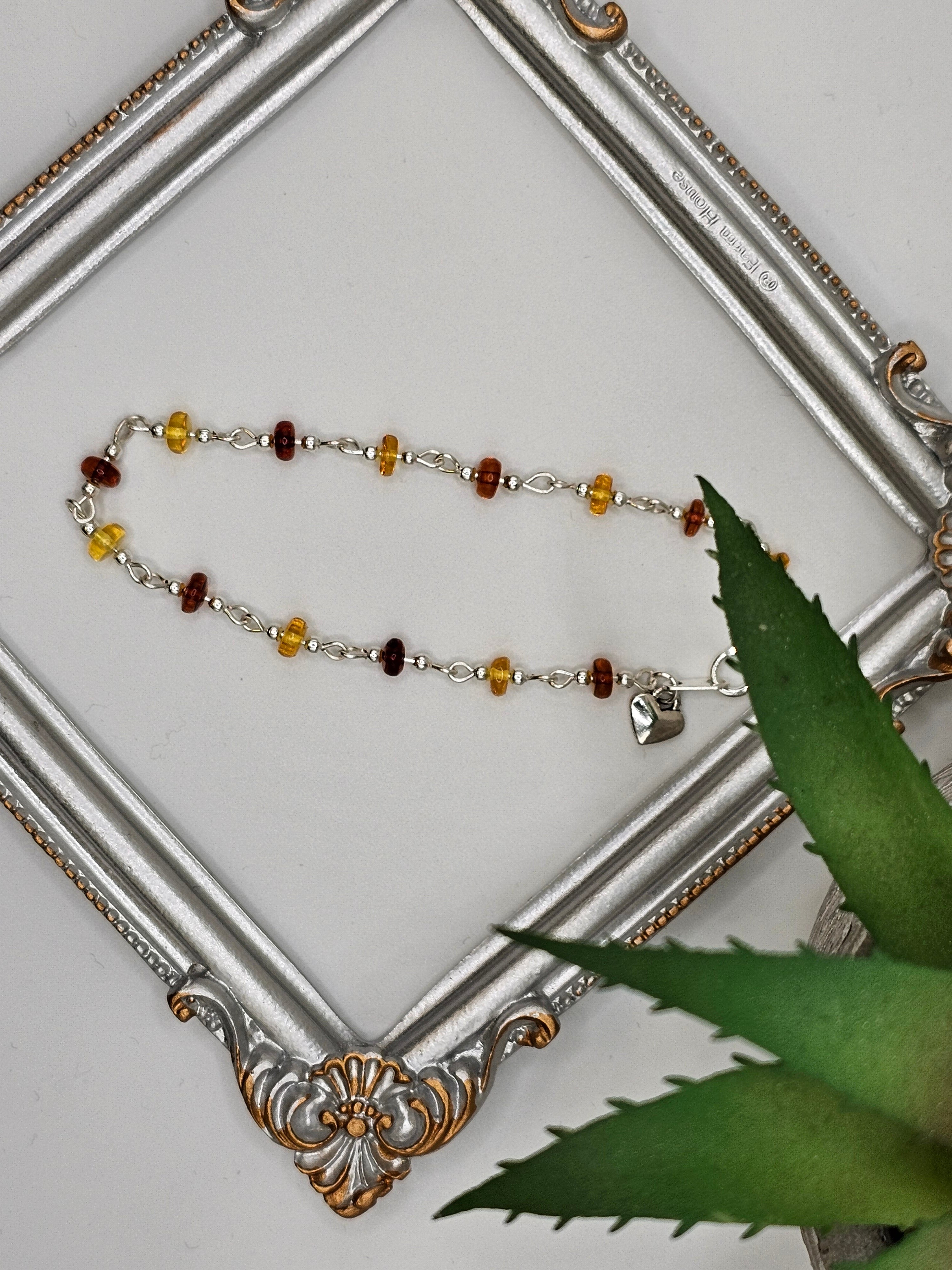 Baltic amber and silver beaded bracelet