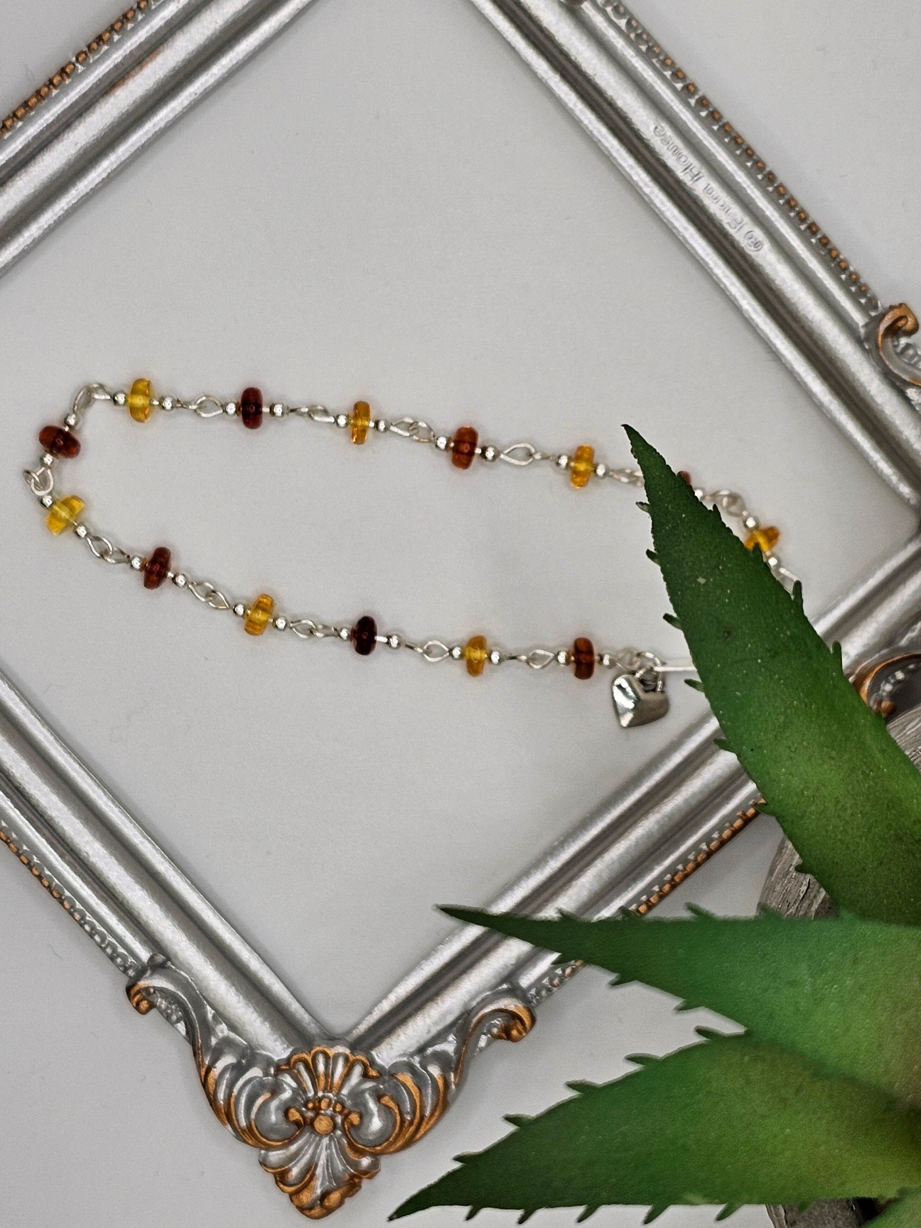 Baltic amber and silver beaded bracelet