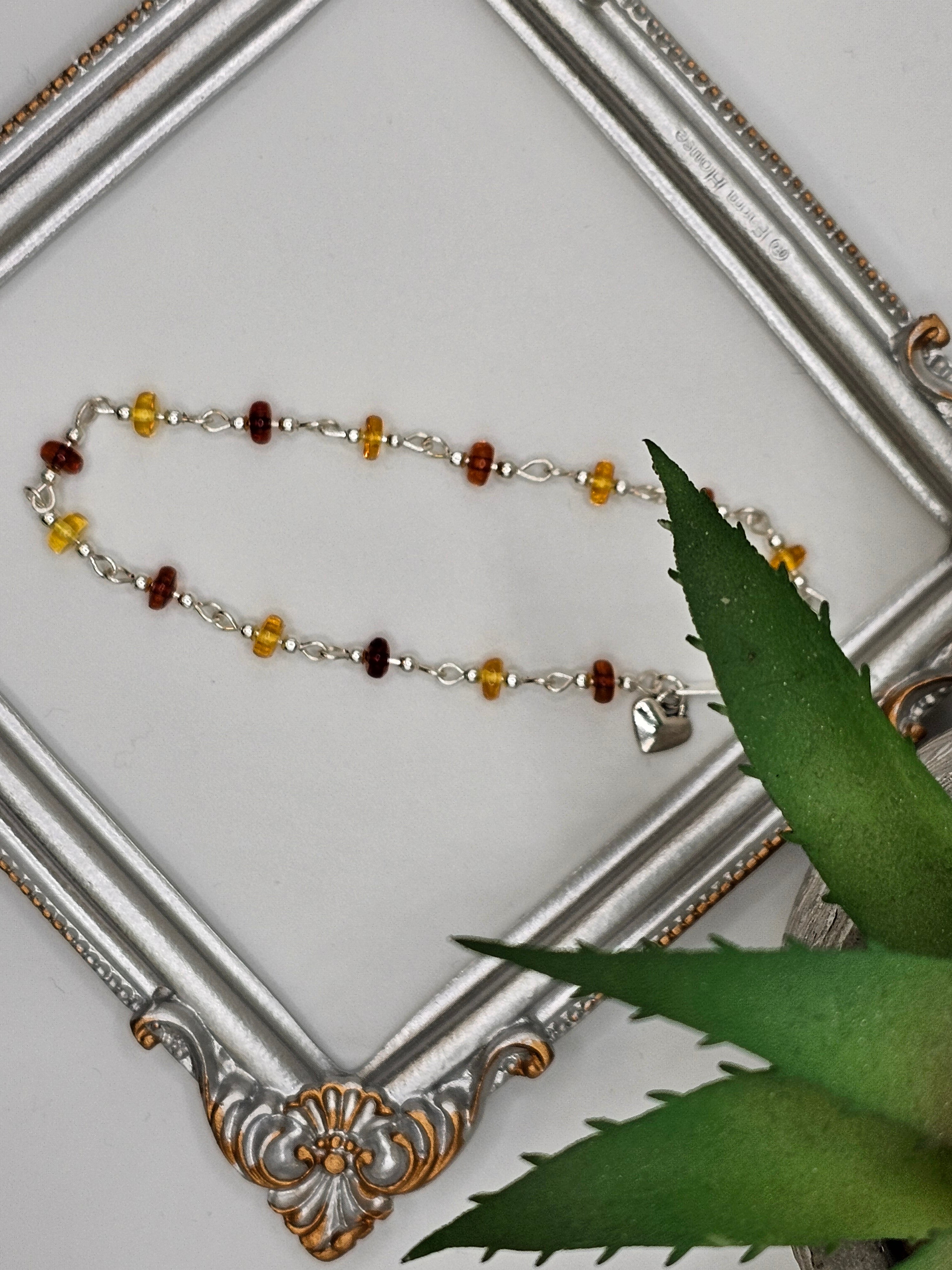 Baltic amber and silver beaded bracelet