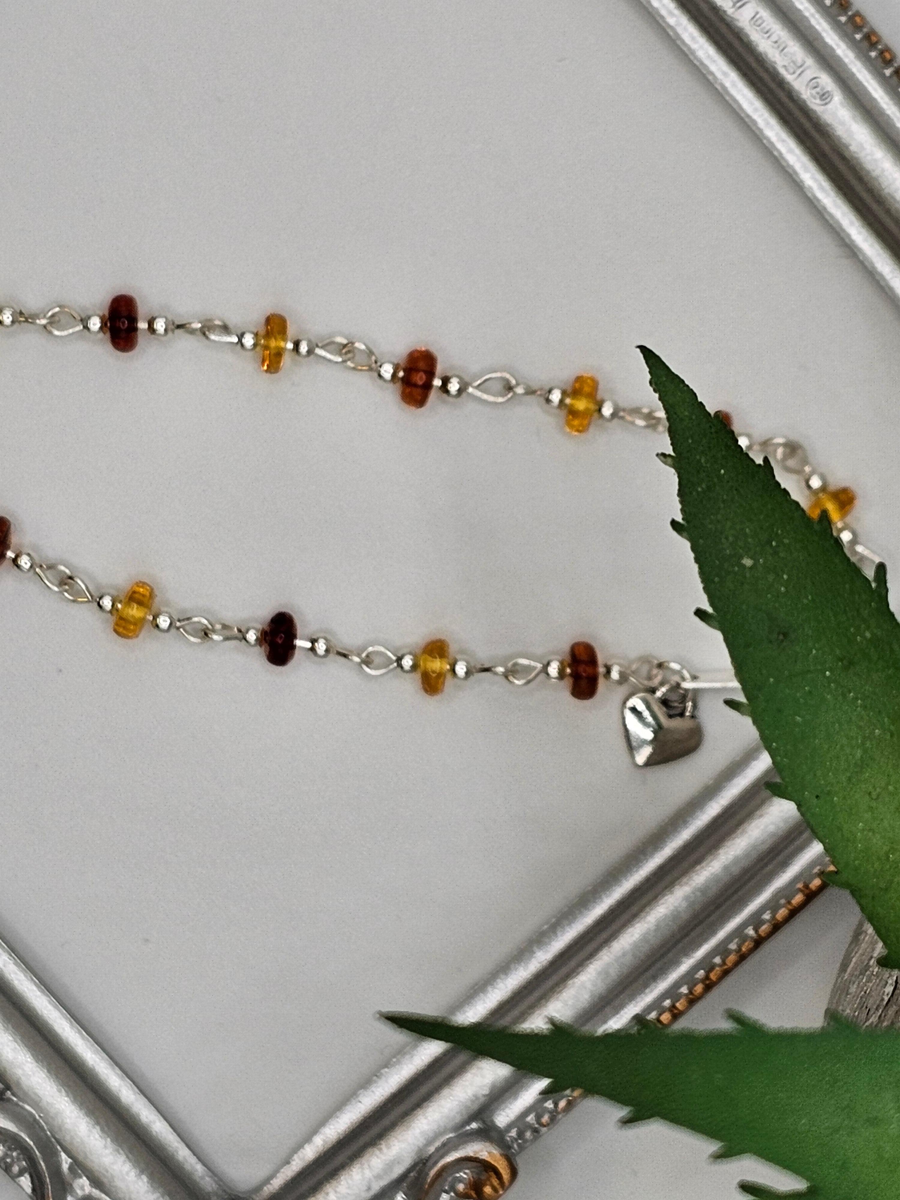 Baltic amber and silver beaded bracelet