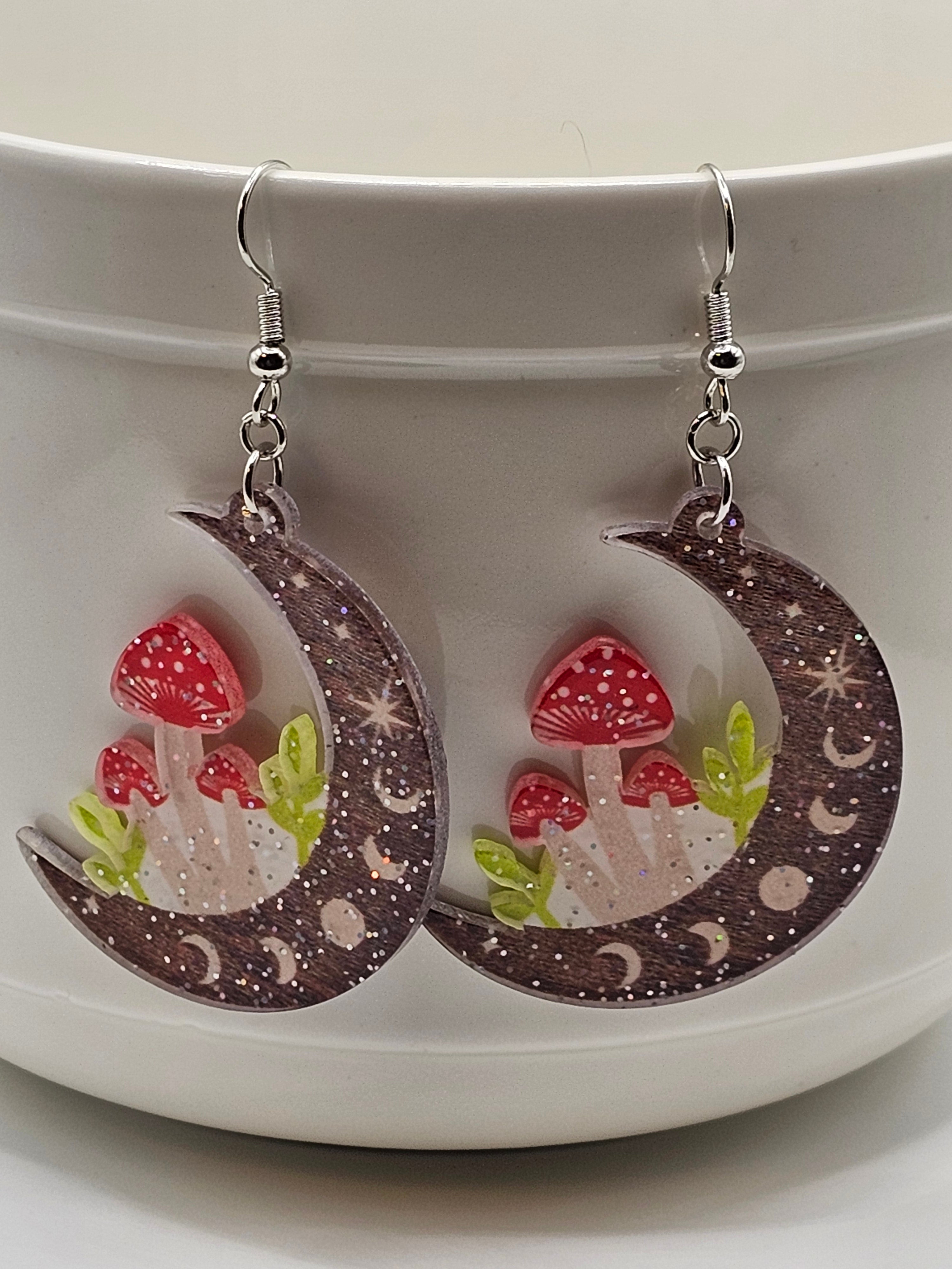 Moon and Mushroom Earrings