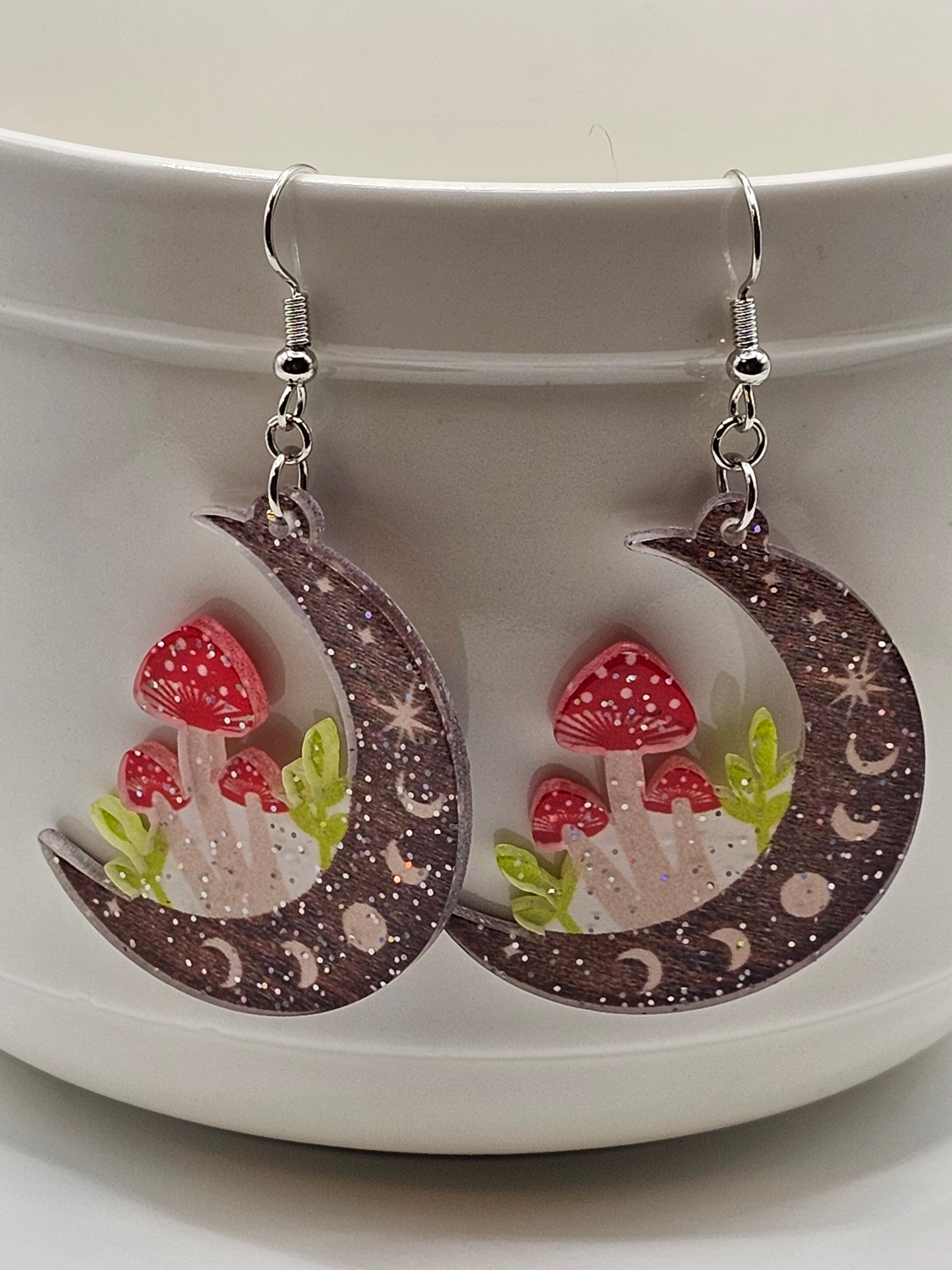 Moon and Mushroom Earrings