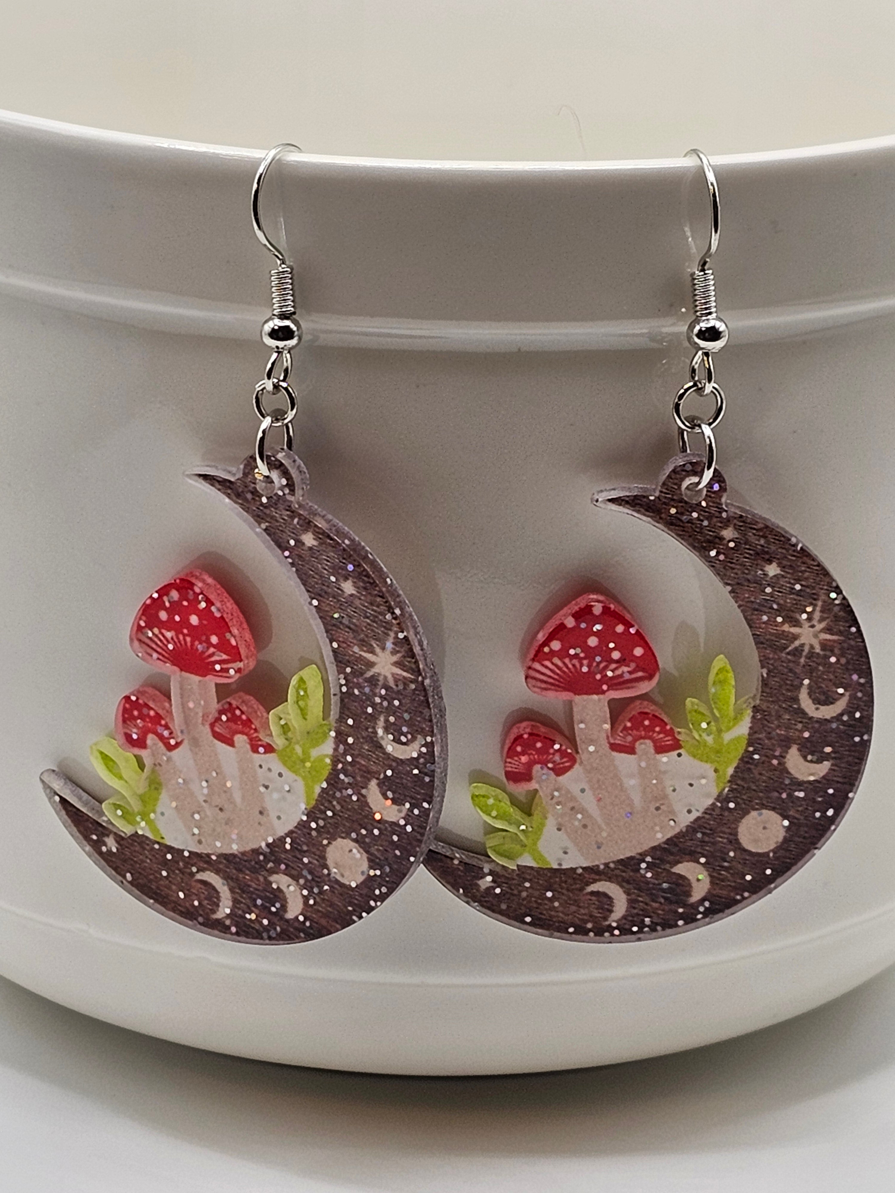 Moon and Mushroom Earrings