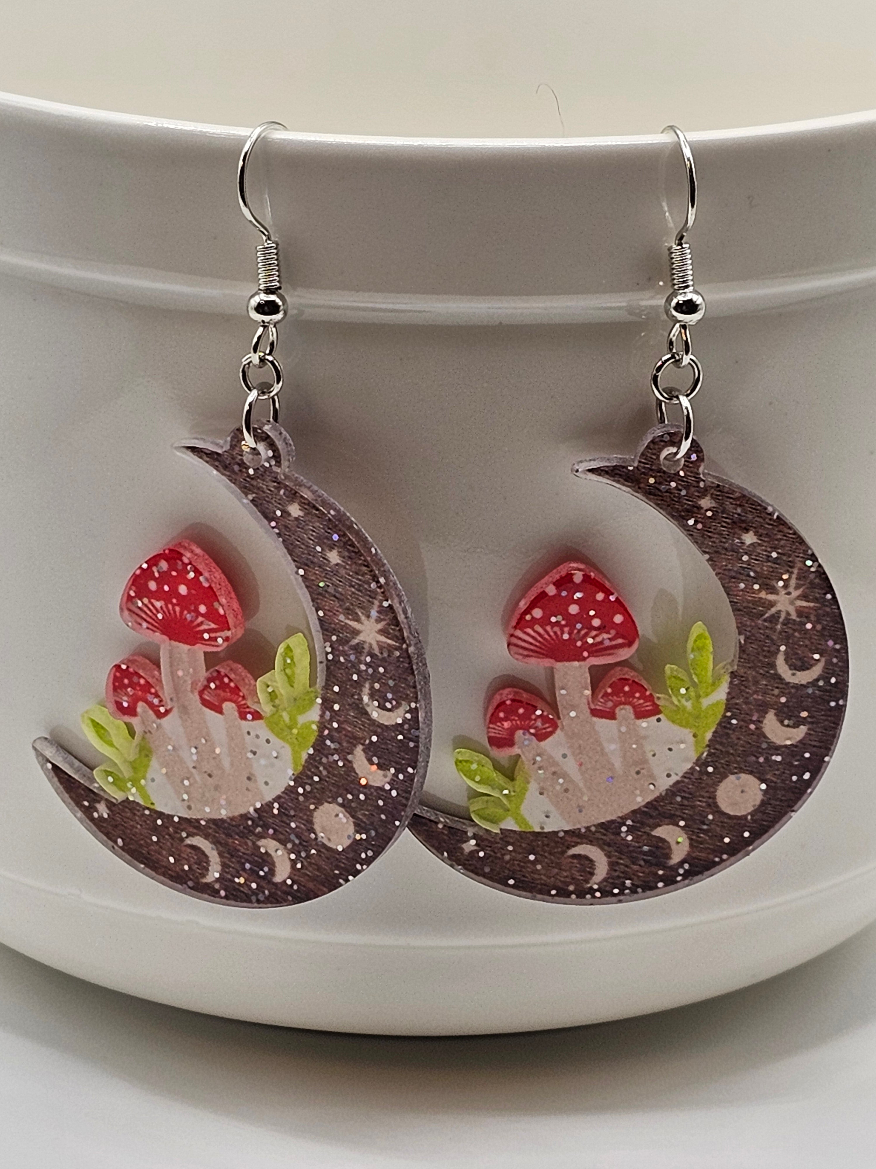 Moon and Mushroom Earrings