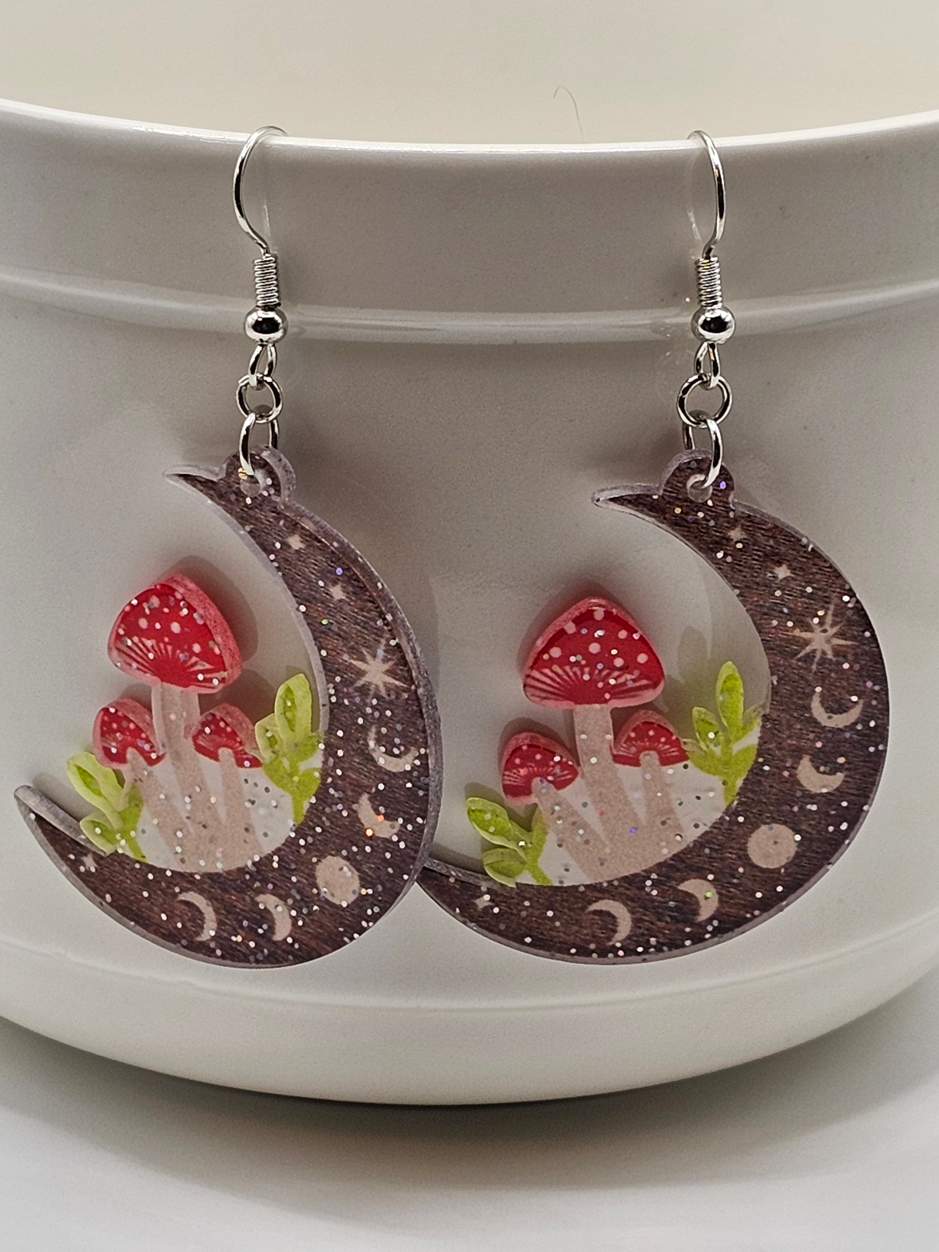 Moon and Mushroom Earrings