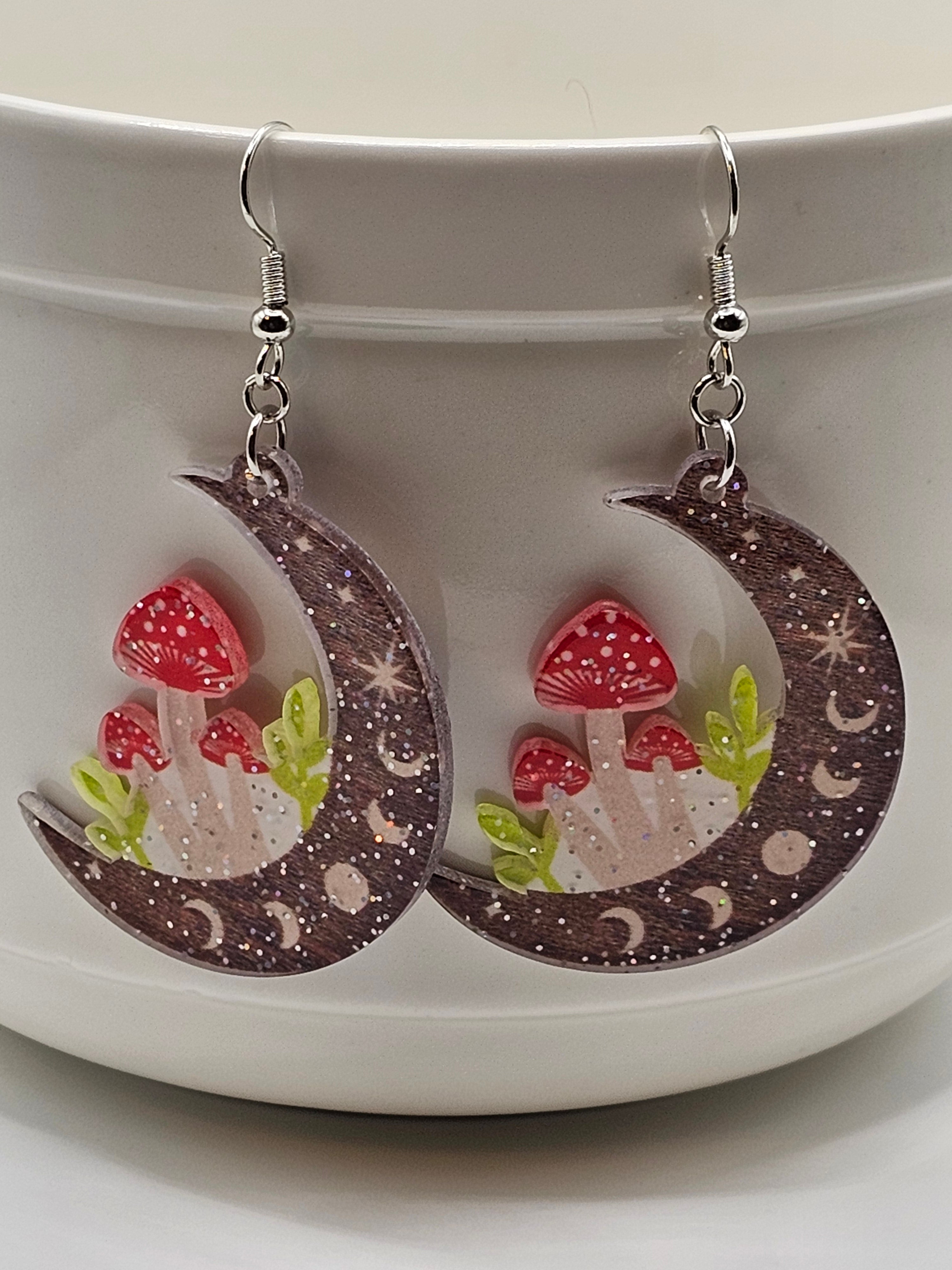 Moon and Mushroom Earrings