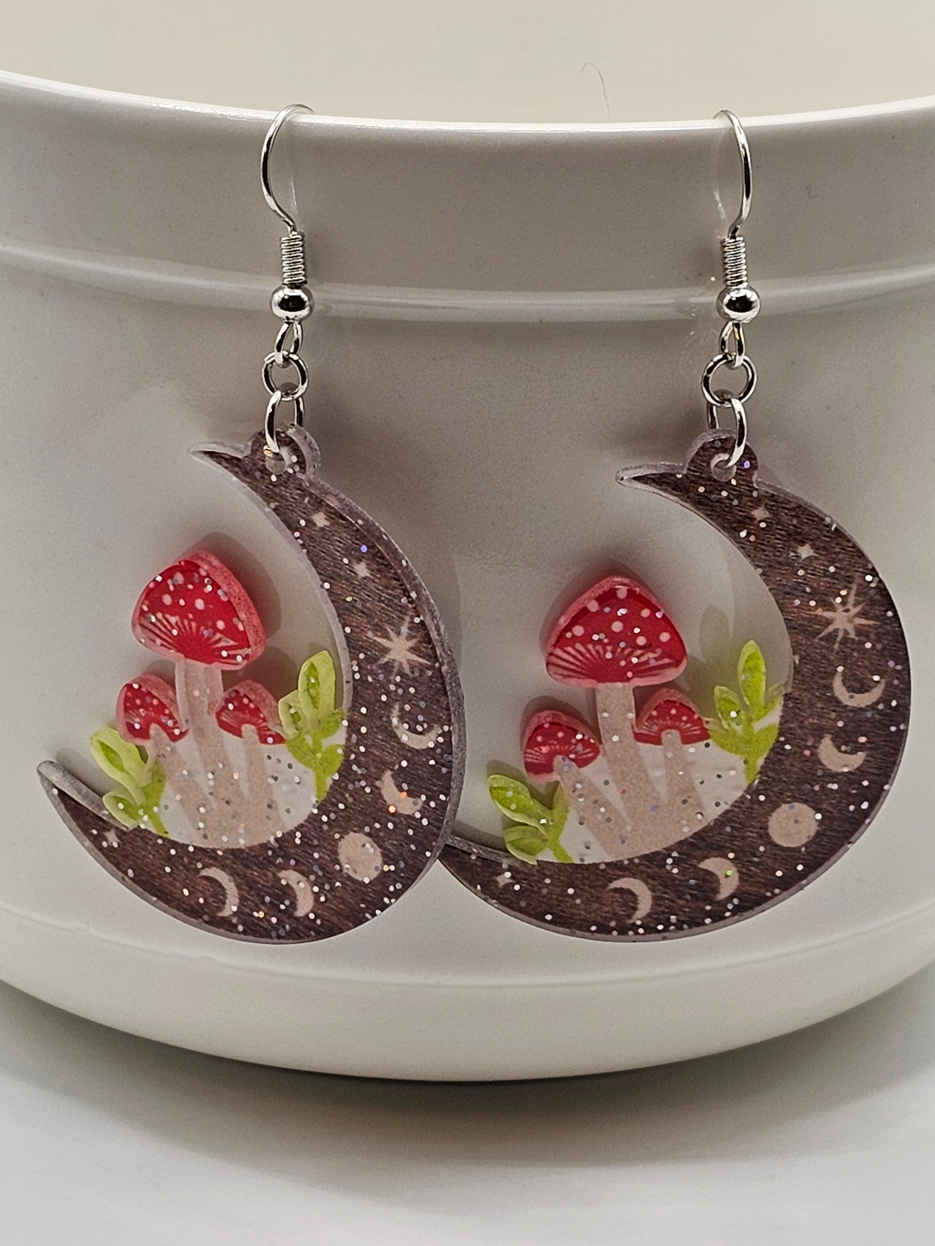 Moon and Mushroom Earrings