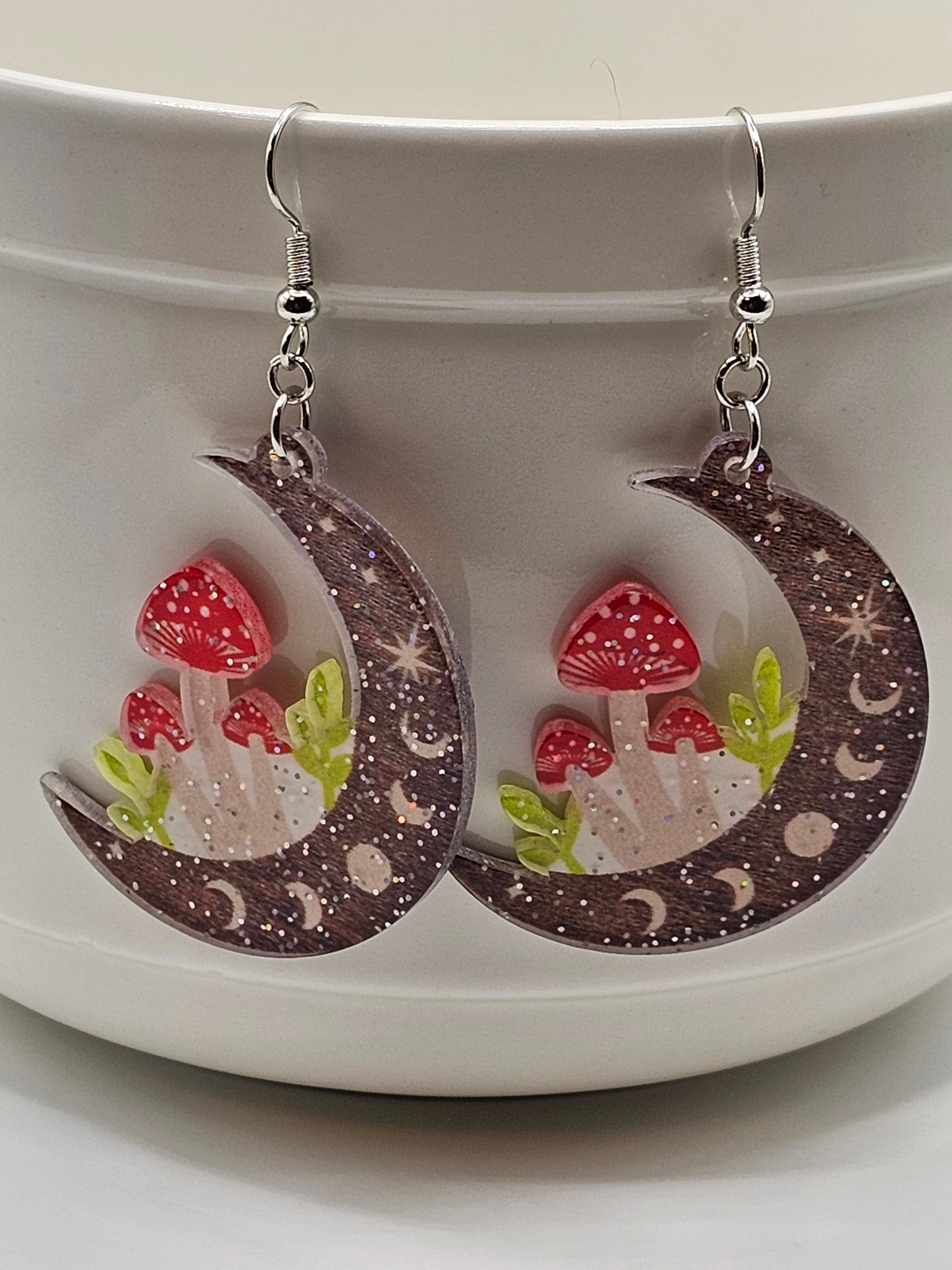 Moon and Mushroom Earrings