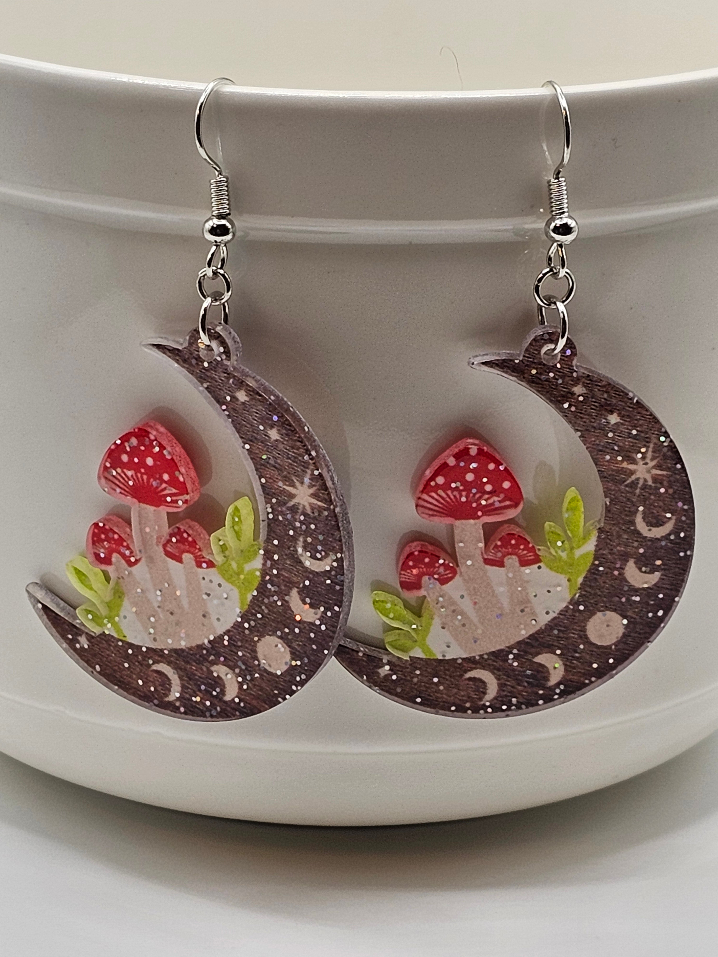 Moon and Mushroom Earrings