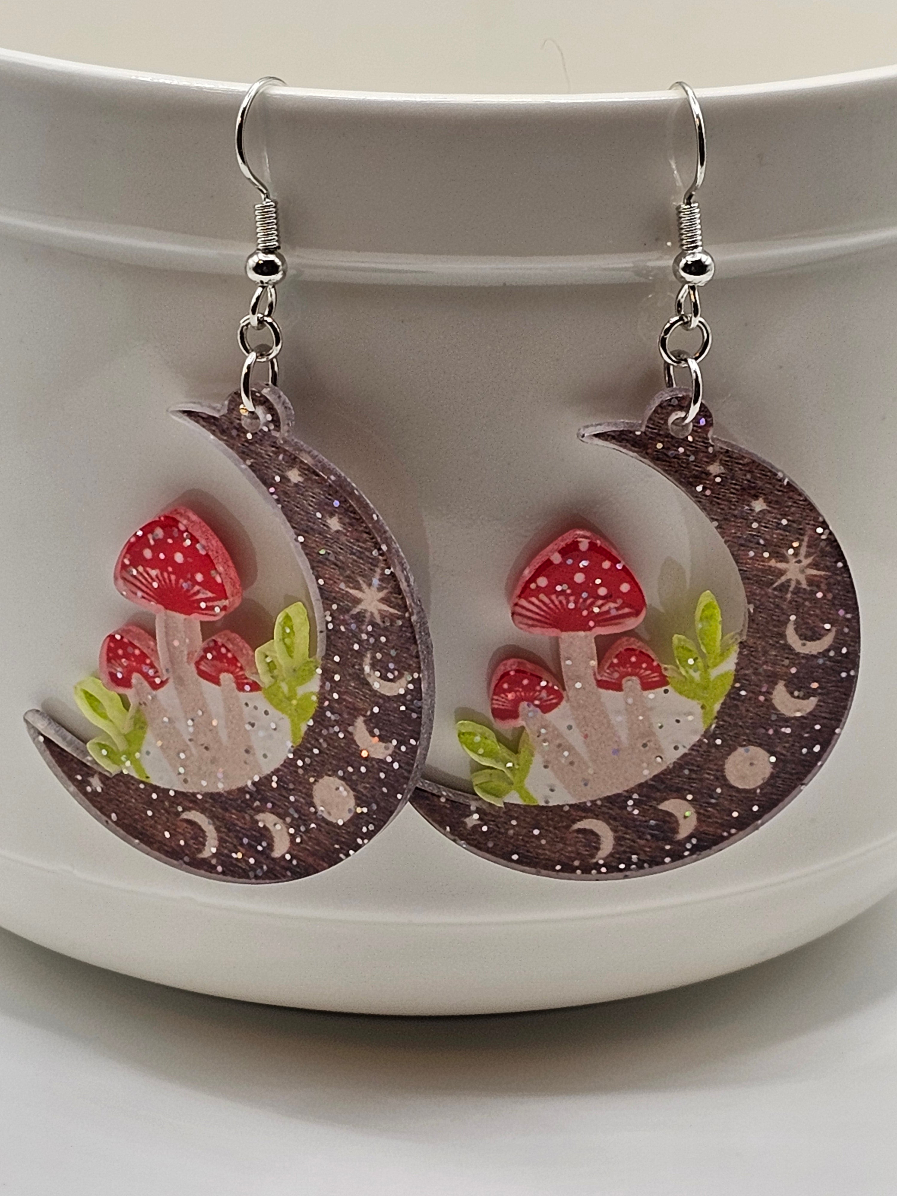 Moon and Mushroom Earrings