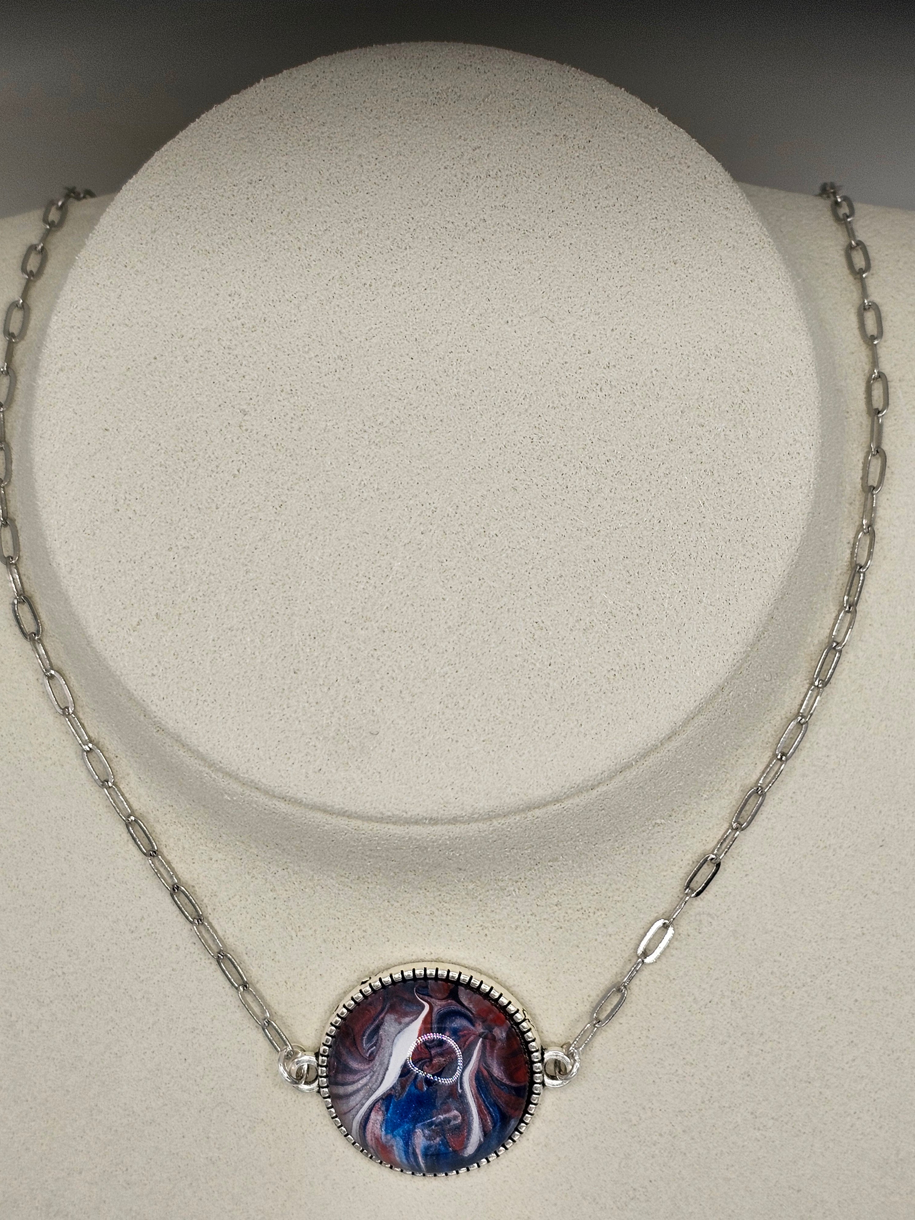 Hand Painted Paint Poured Necklace