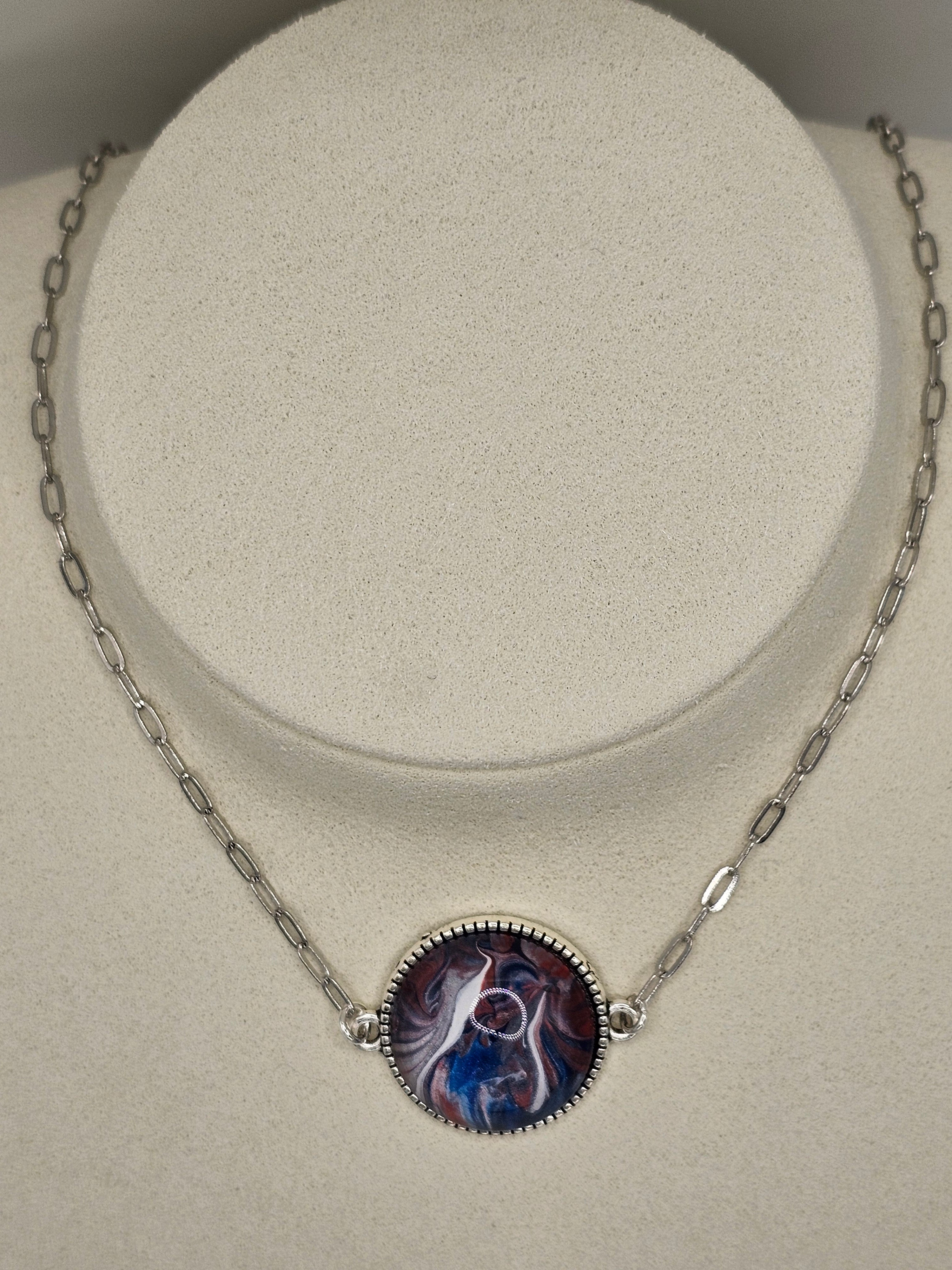 Hand Painted Paint Poured Necklace